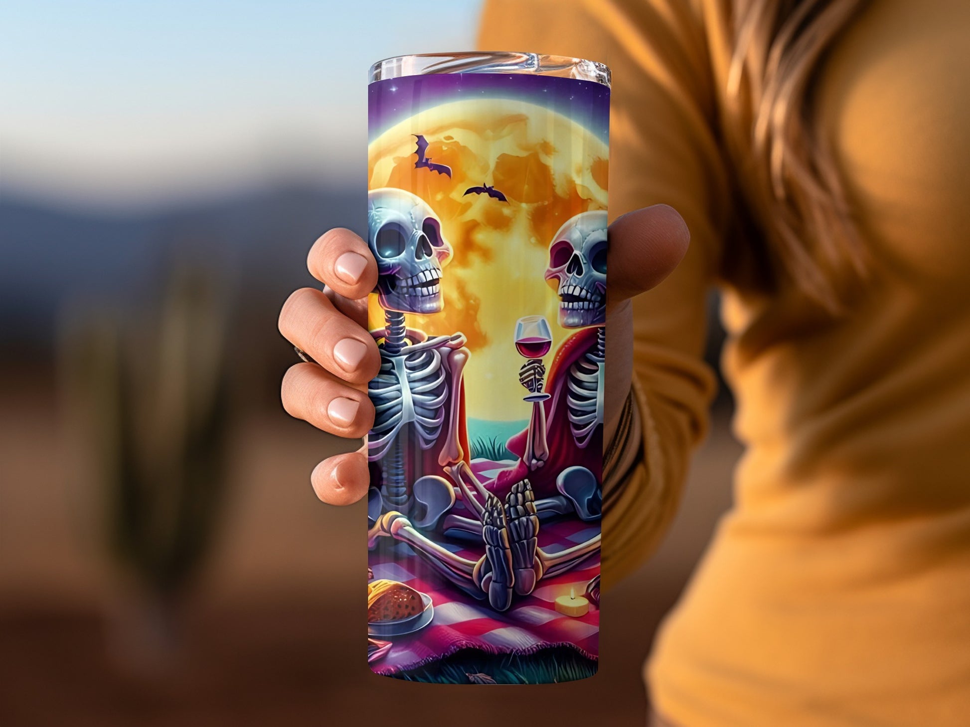 Skeleton Picnic with Wine Full Moon Tumbler