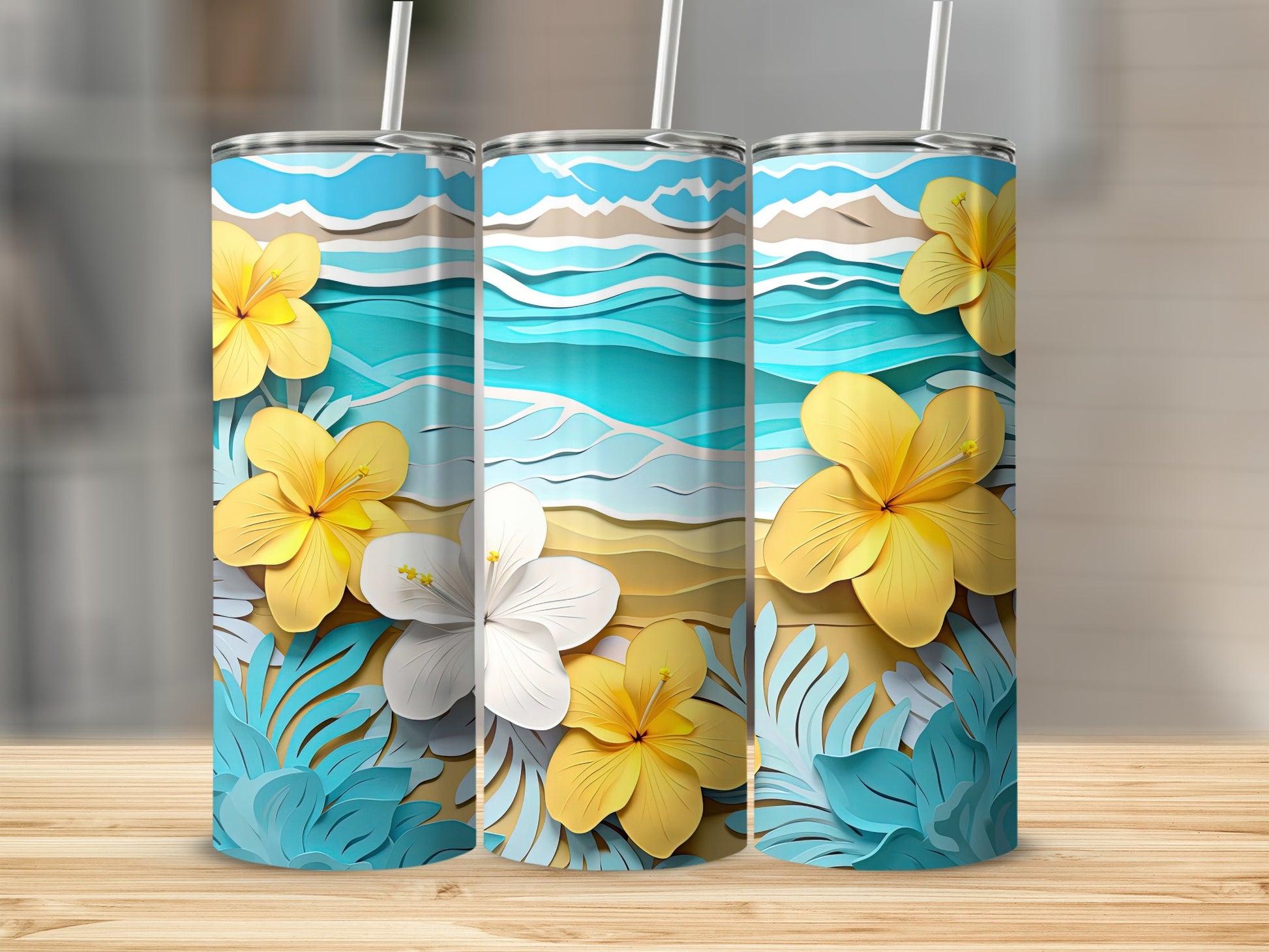 Tropical Floral Design Insulated Tumbler with Lid