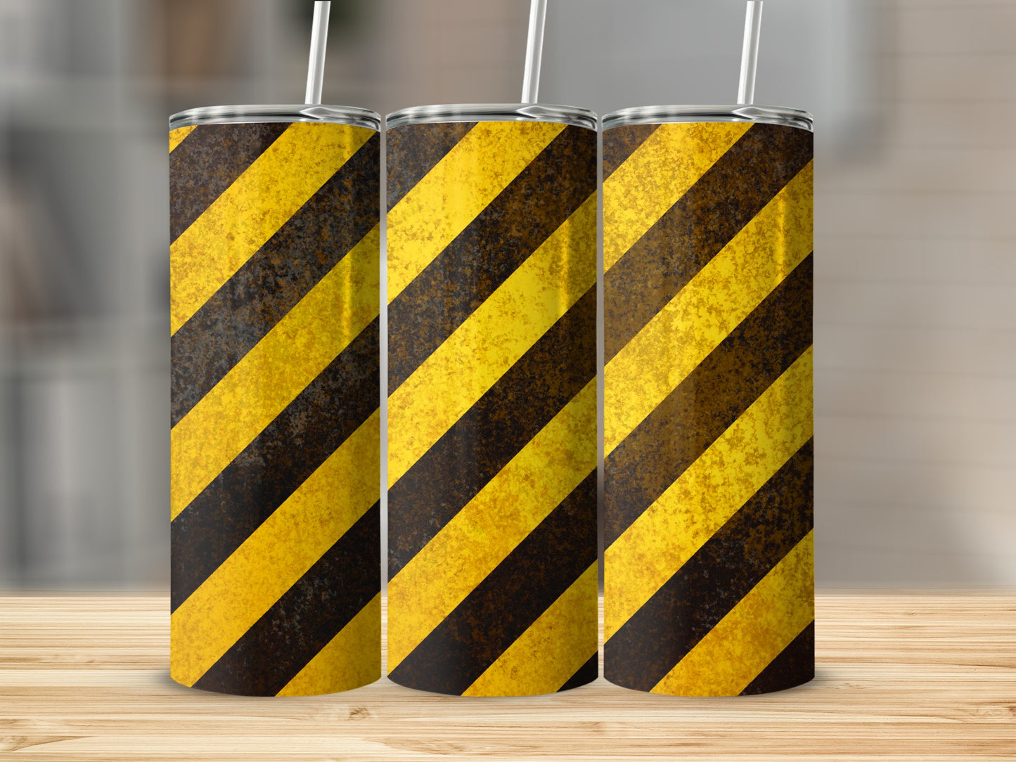 Yellow And Dark Stripes Caution Tape Texture Tumblers