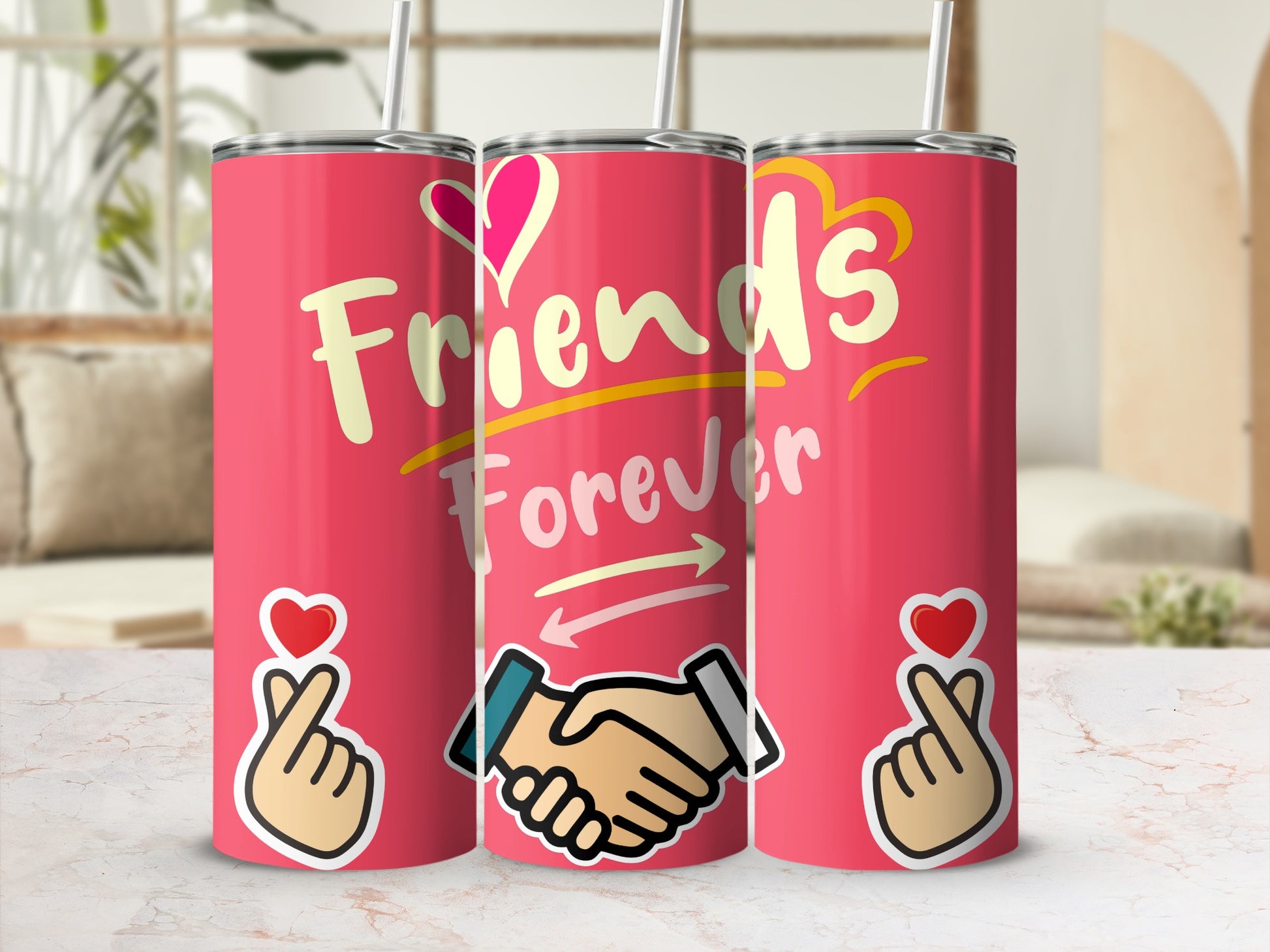Friends Forever Handshake Heart Illustration Tumbler