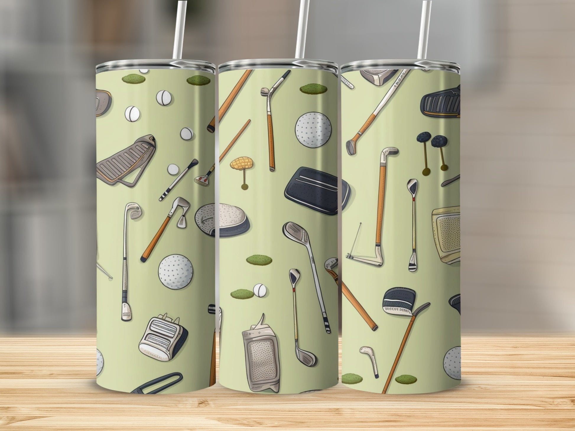 Golf Clubs Balls and Bags Patterned Tumbler Cup