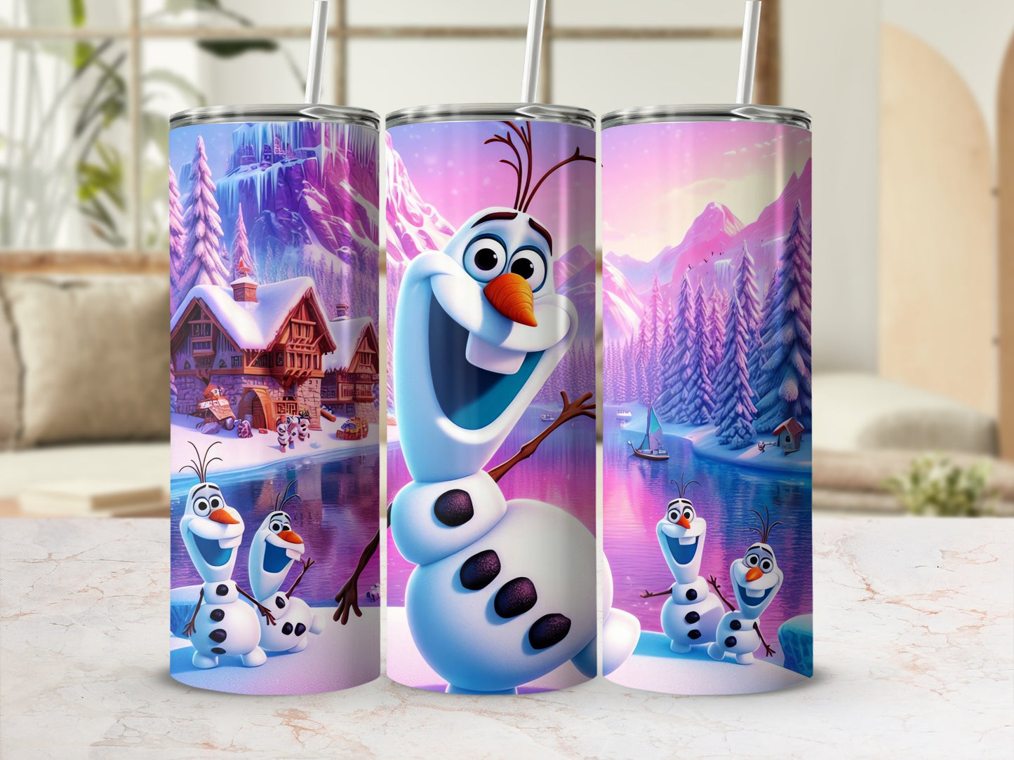 Snowman and Winter Wonderland Design Tumbler Cups
