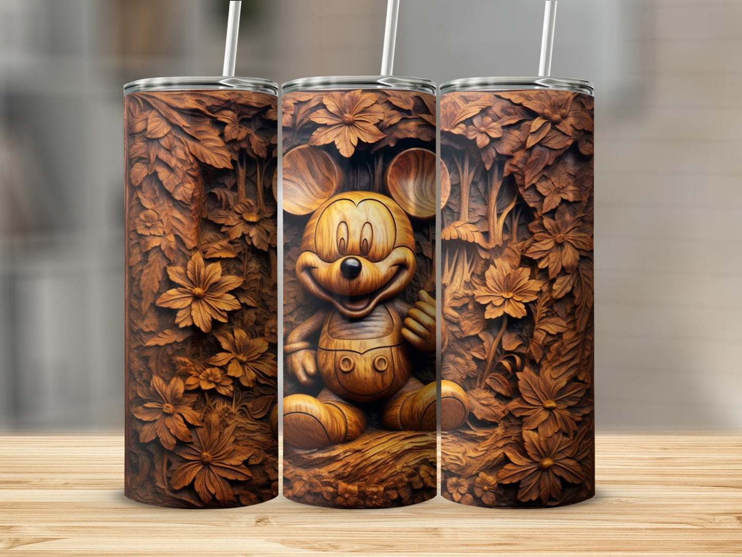 Intricately Detailed Floral and Character Engraved Tumbler