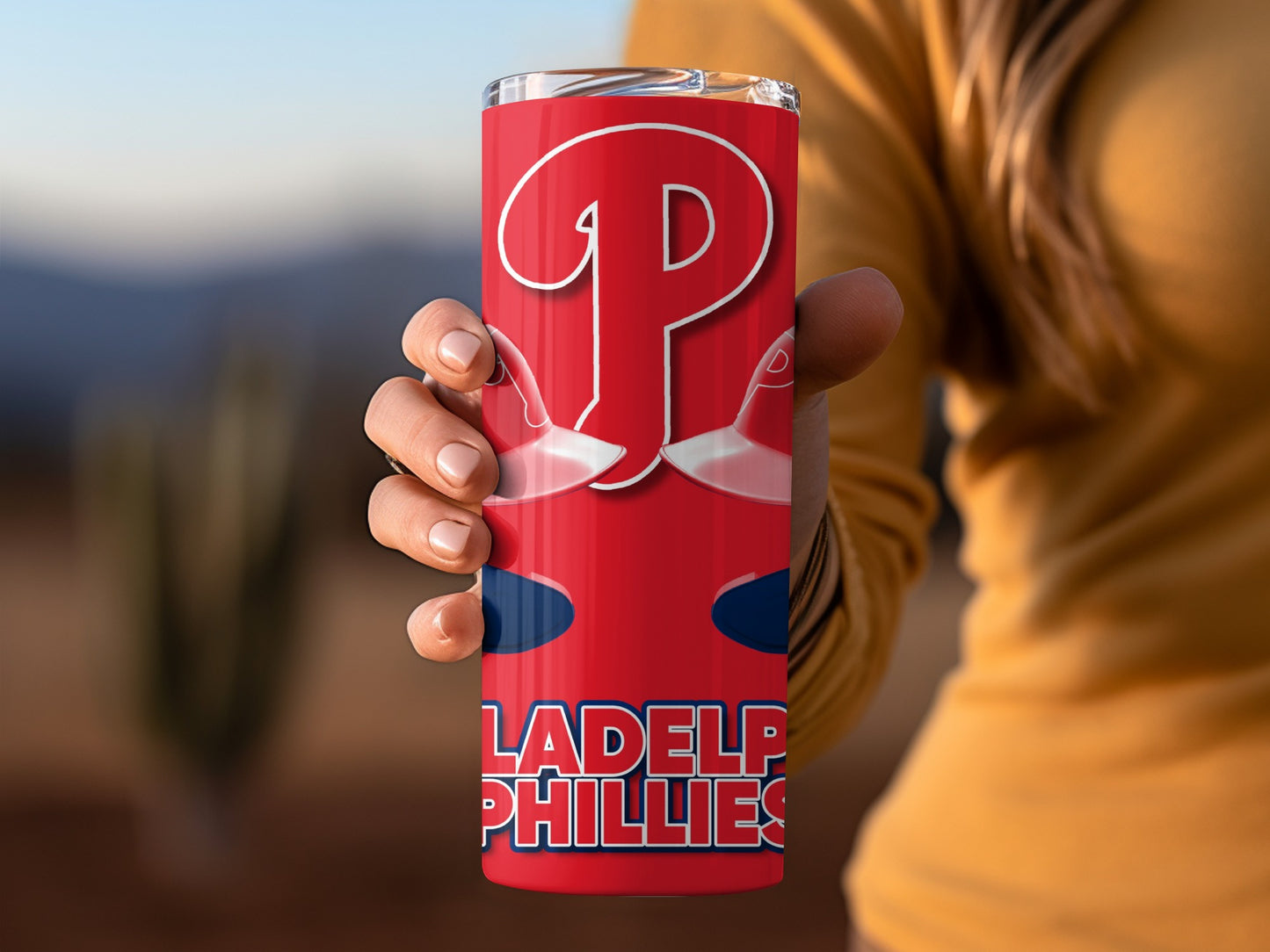 Philadelphia Phillies Helmets Emblem on Red Backdrop Tumblers