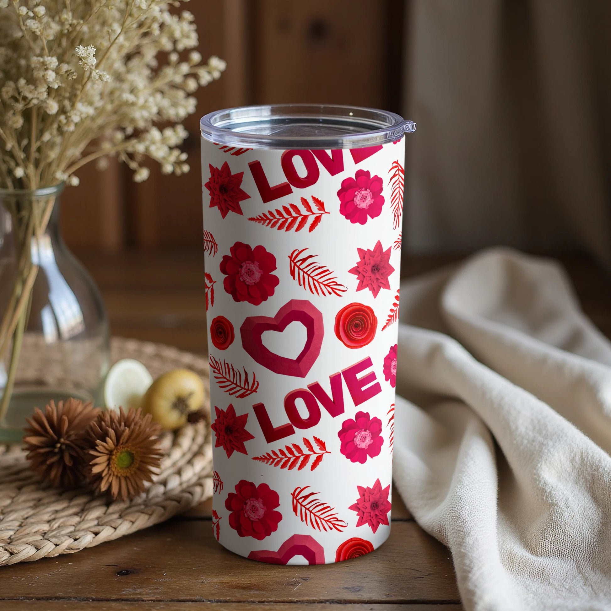 Floral Love Themed Insulated Travel Tumbler Cup