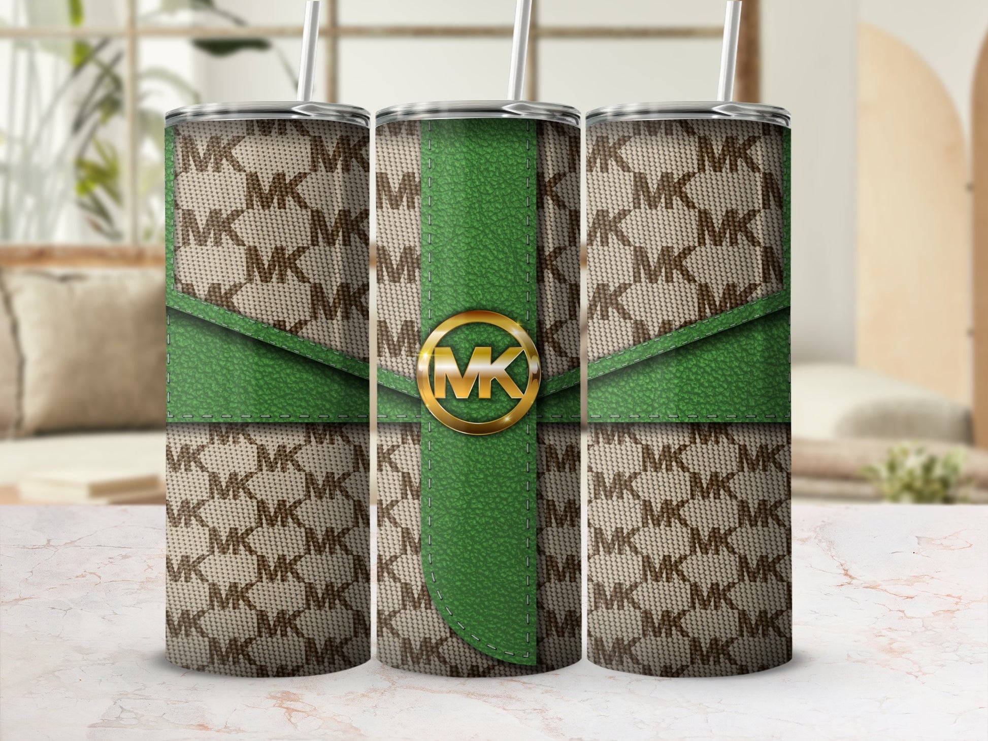 Elegant Green MK Pattern Stainless Steel Tumbler