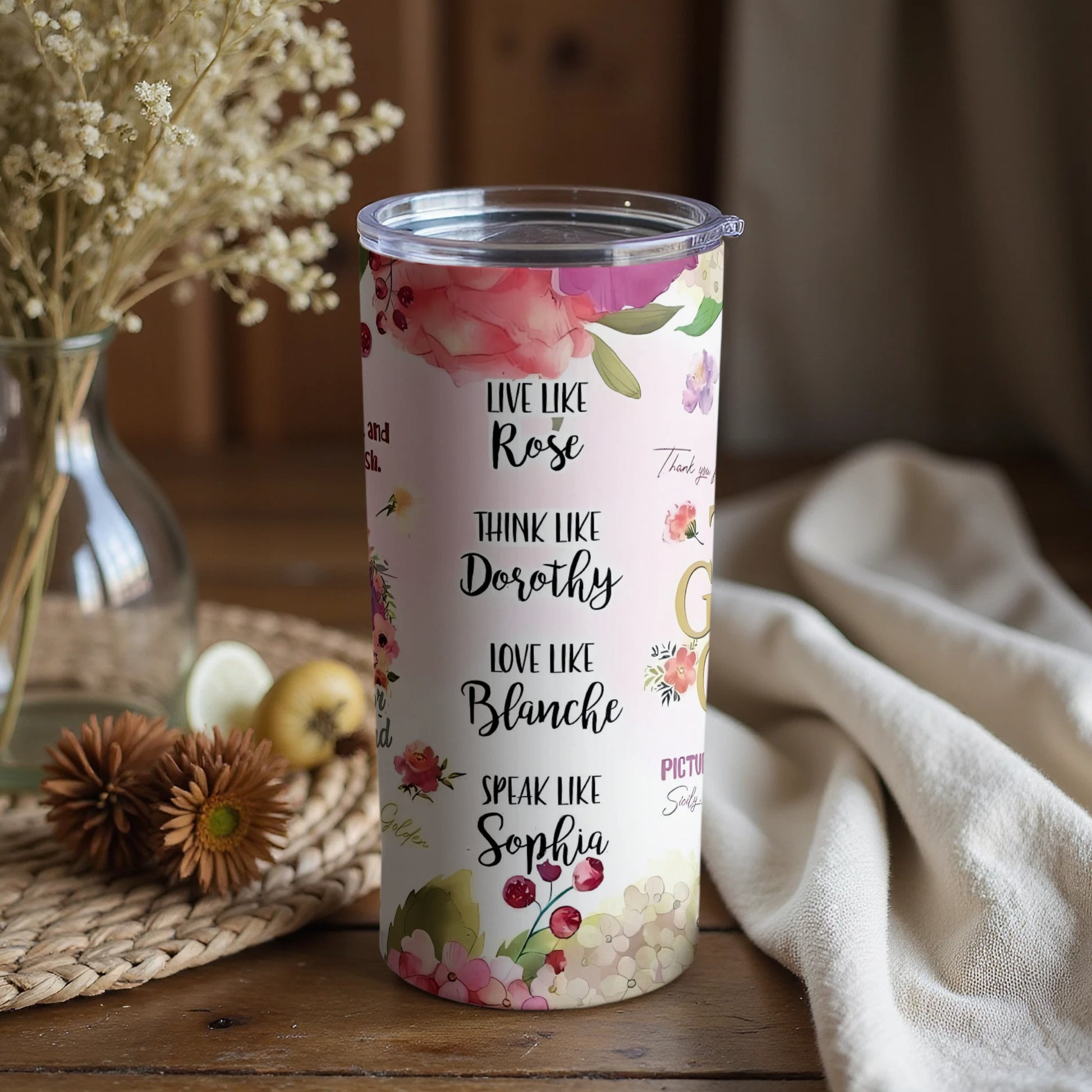 Floral Inspirational Quotes Travel Tumbler with Lid