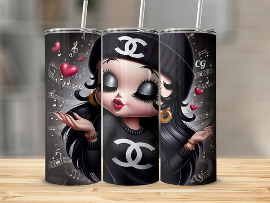 Cute Girl with Hearts and Music Notes Tumbler