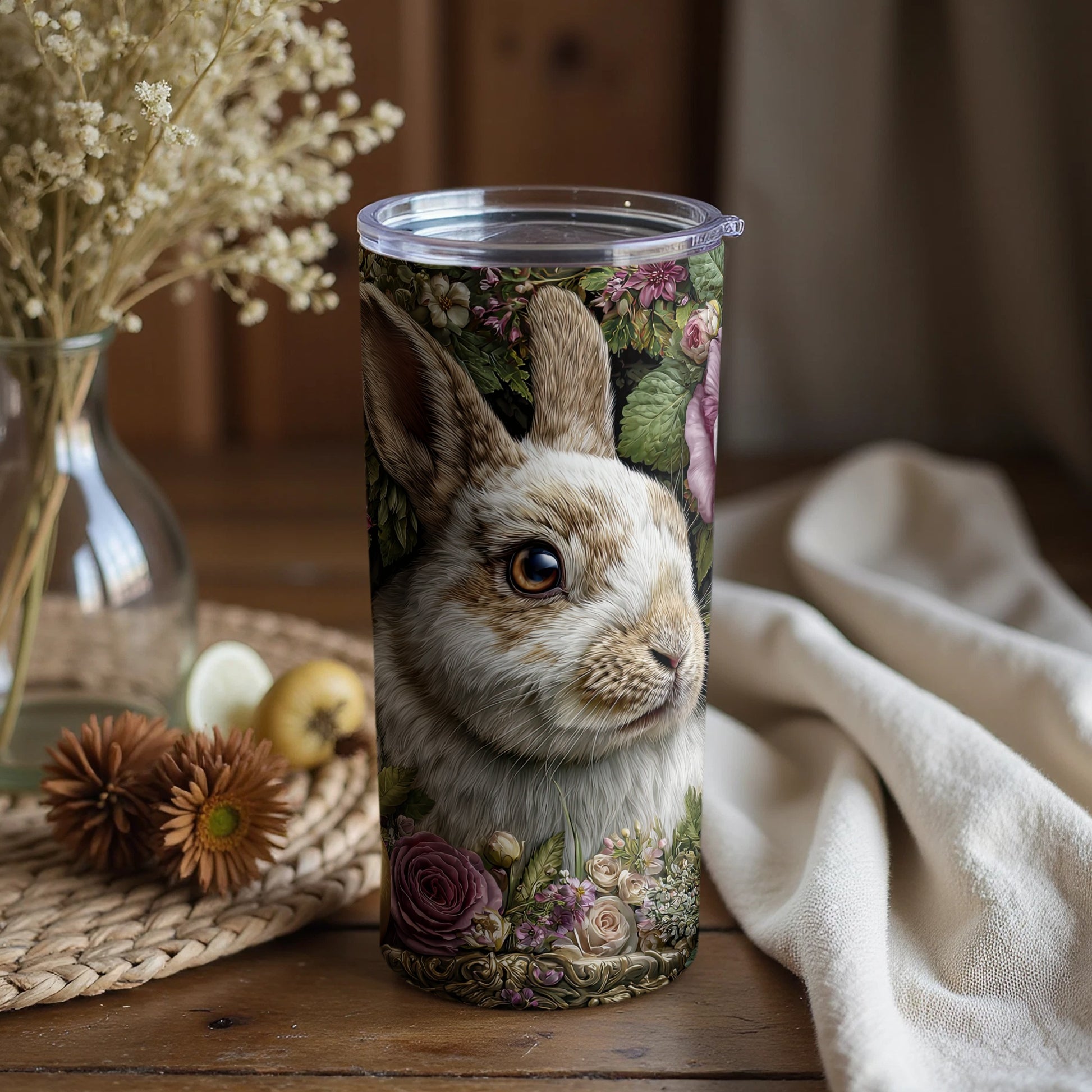 Floral Rabbit Design Tumbler for Coffee or Tea