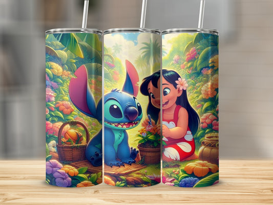 Colorful Floral Character Design Tumbler with Straw Flask