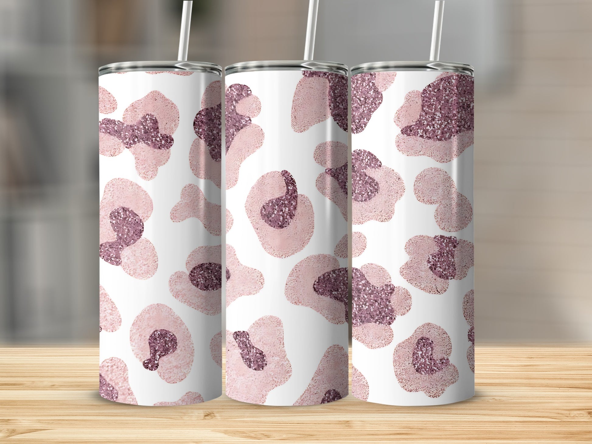 Pink and Purple Glitter Leopard Print Tumbler Product
