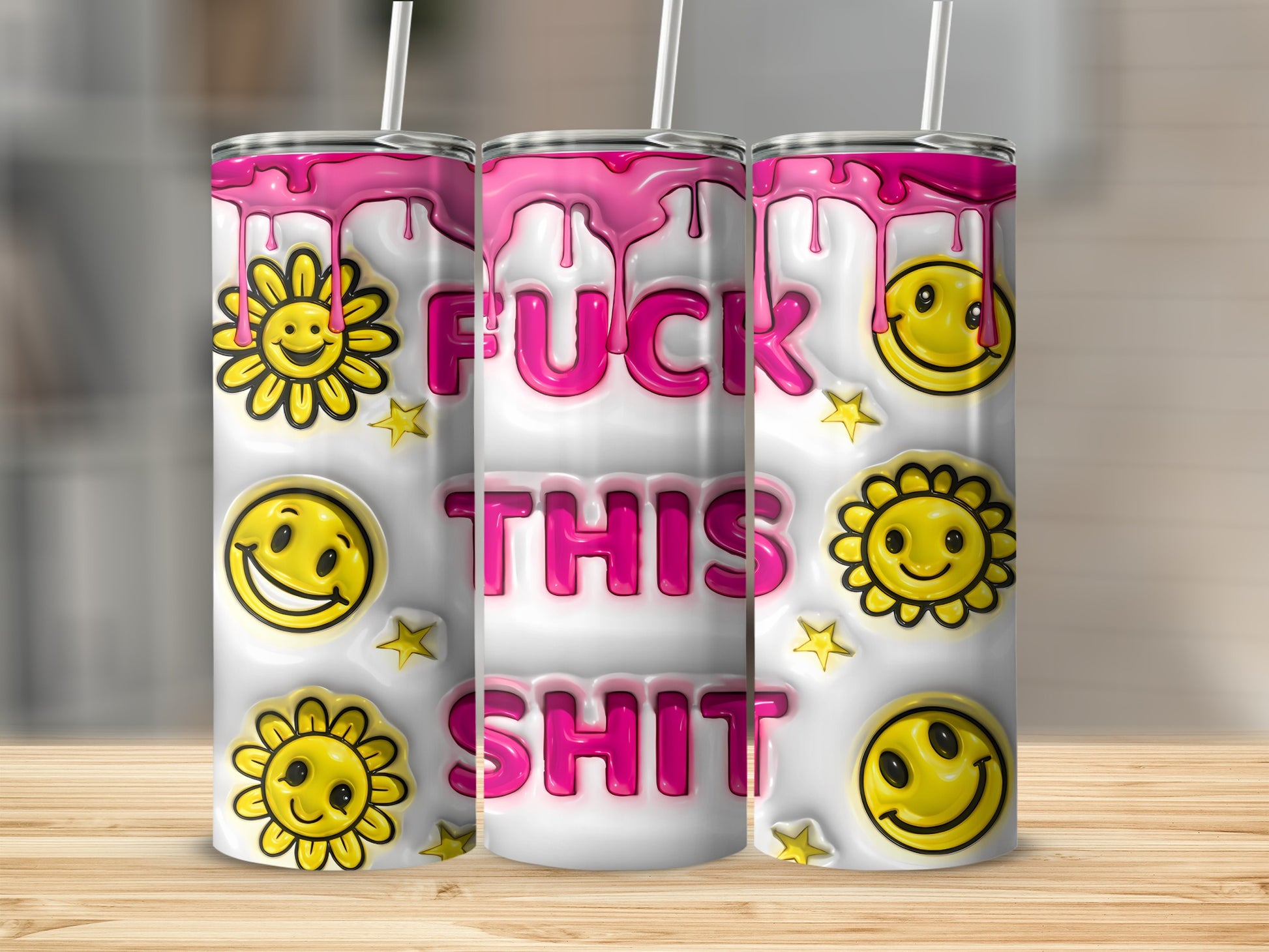 Dripping Pink Paint Fuck This Shit Smiley Flower Star product type