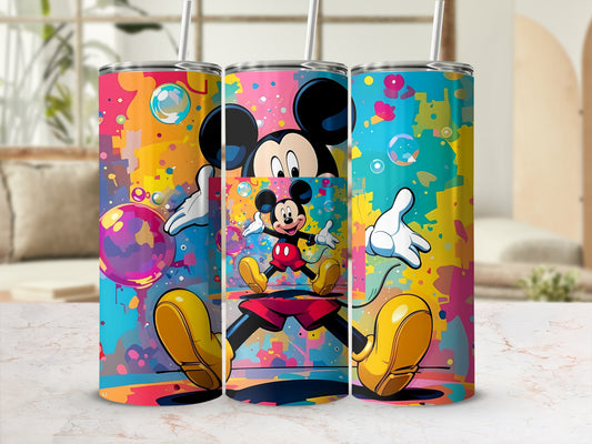 Colorful Mickey Mouse Design Tumbler with Straw
