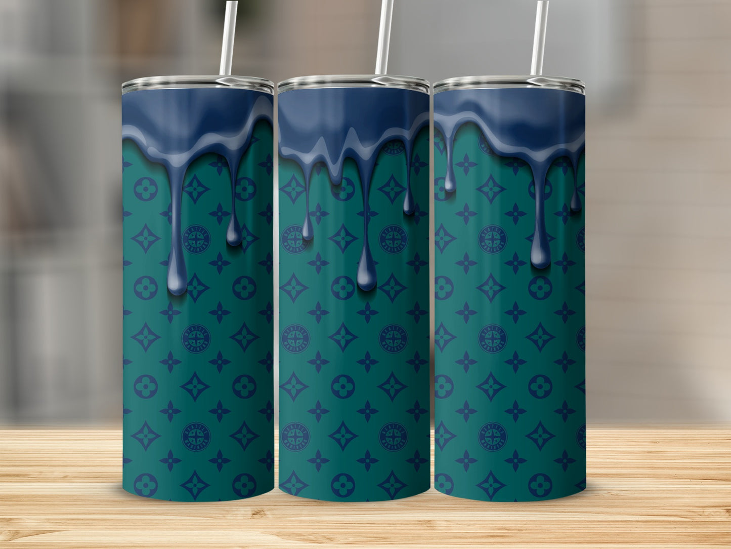 Seattle Mariners Style Dripping Paint Look Pattern Tumblers