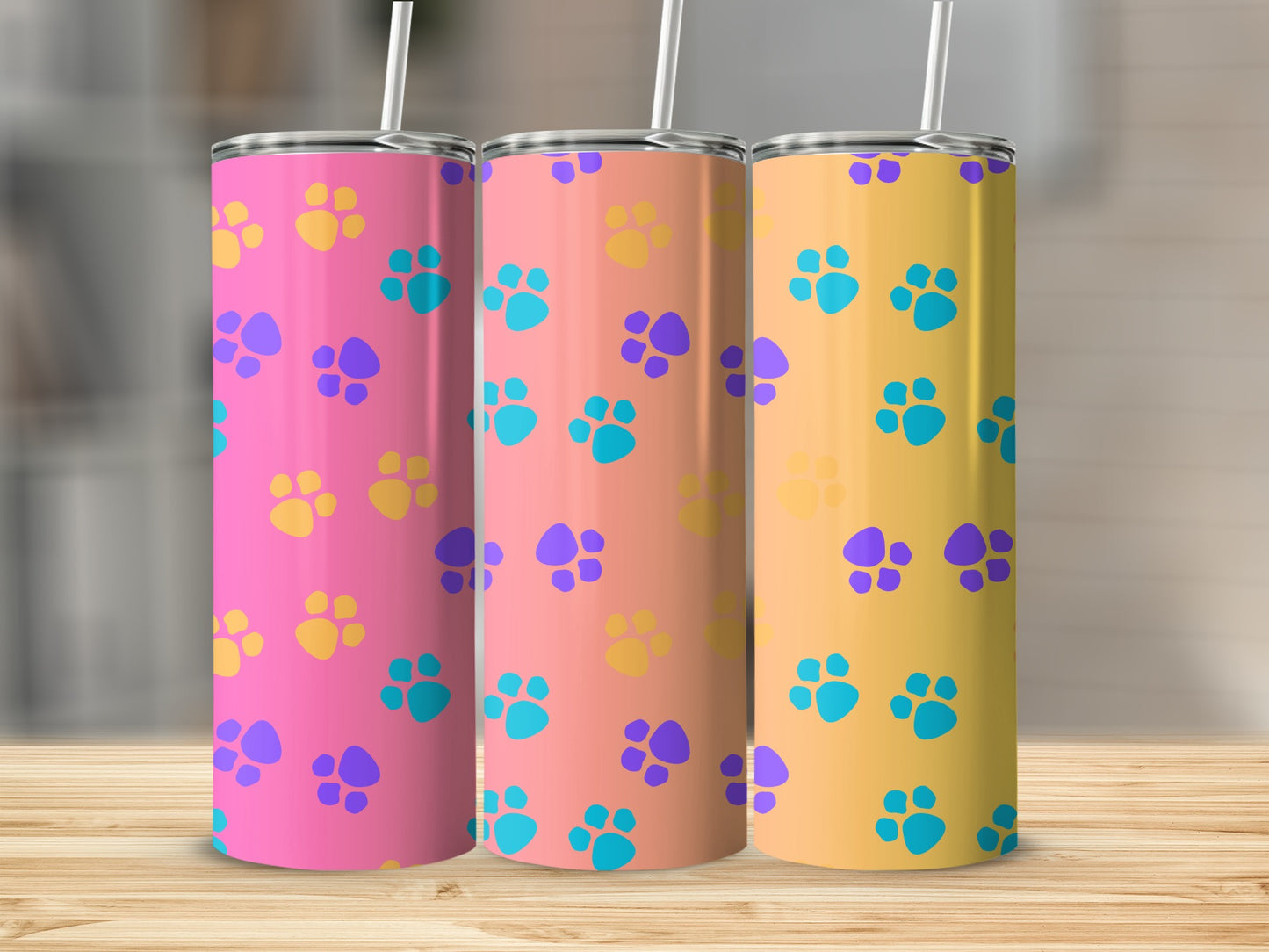 Colorful Paw Print Design Tumbler Collection