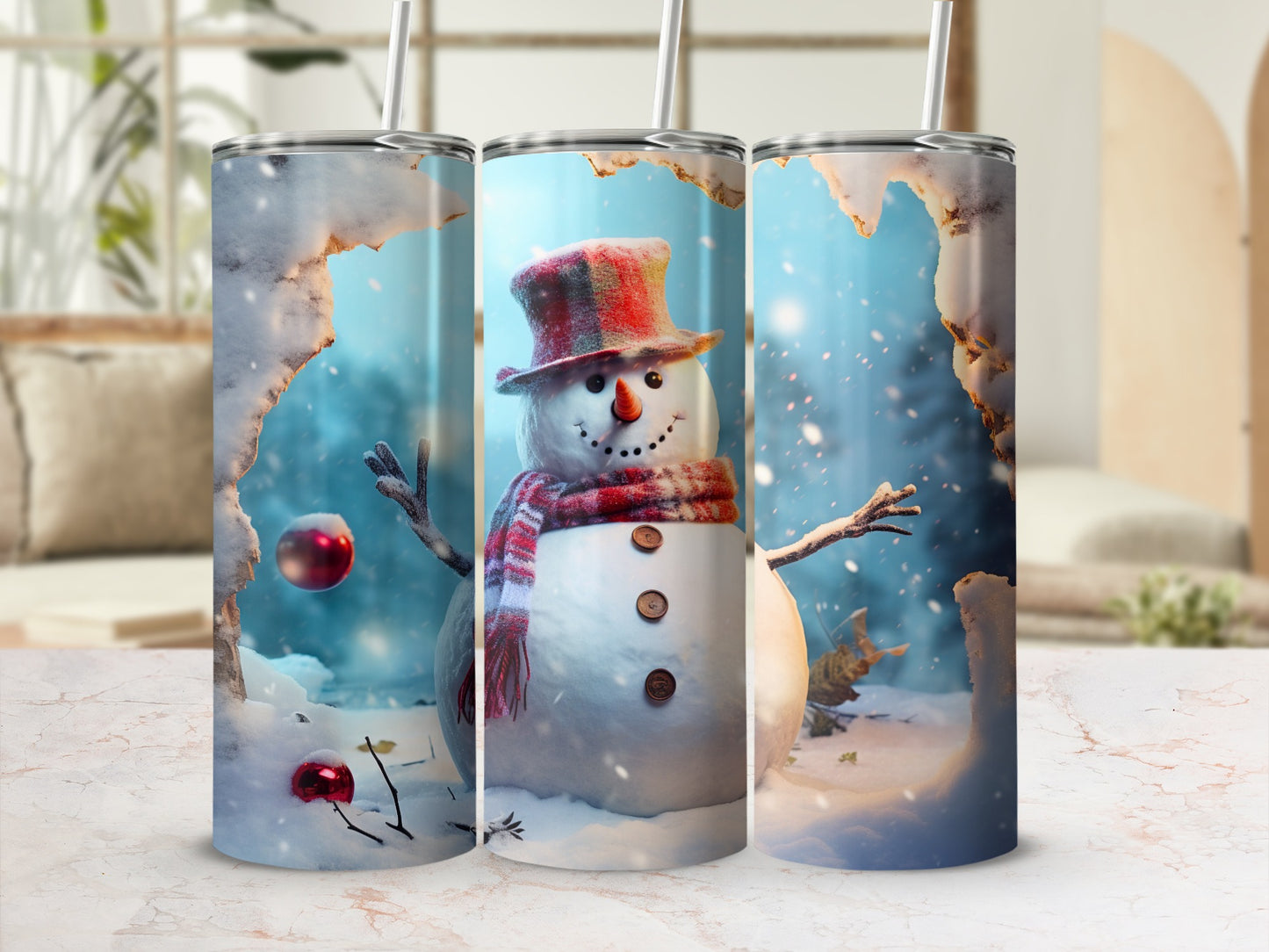 Festive Snowman Winter Scene Insulated Tumbler
