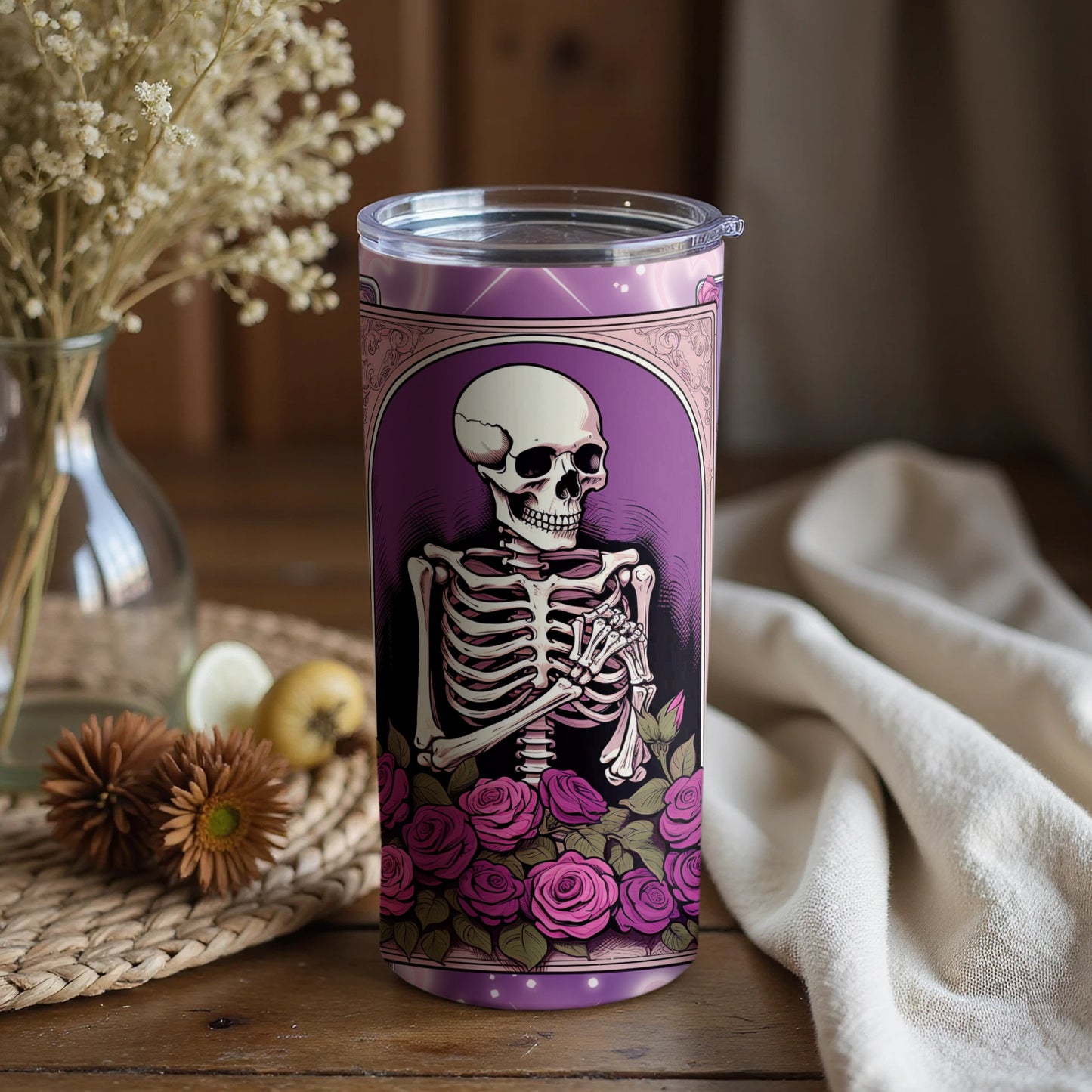 Skeleton and Roses Purple Tumbler Product
