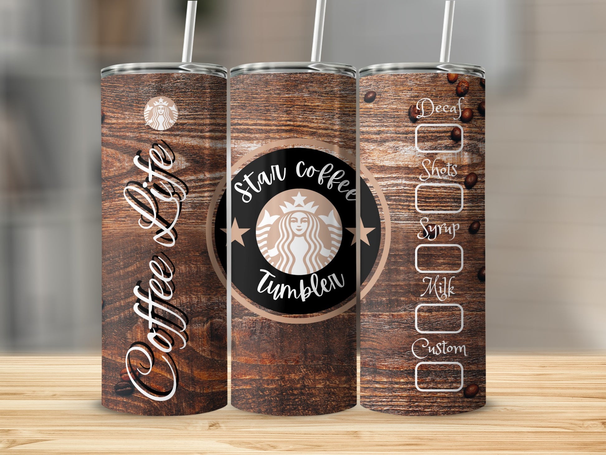 Star Coffee Design Tumbler with Customizable Options