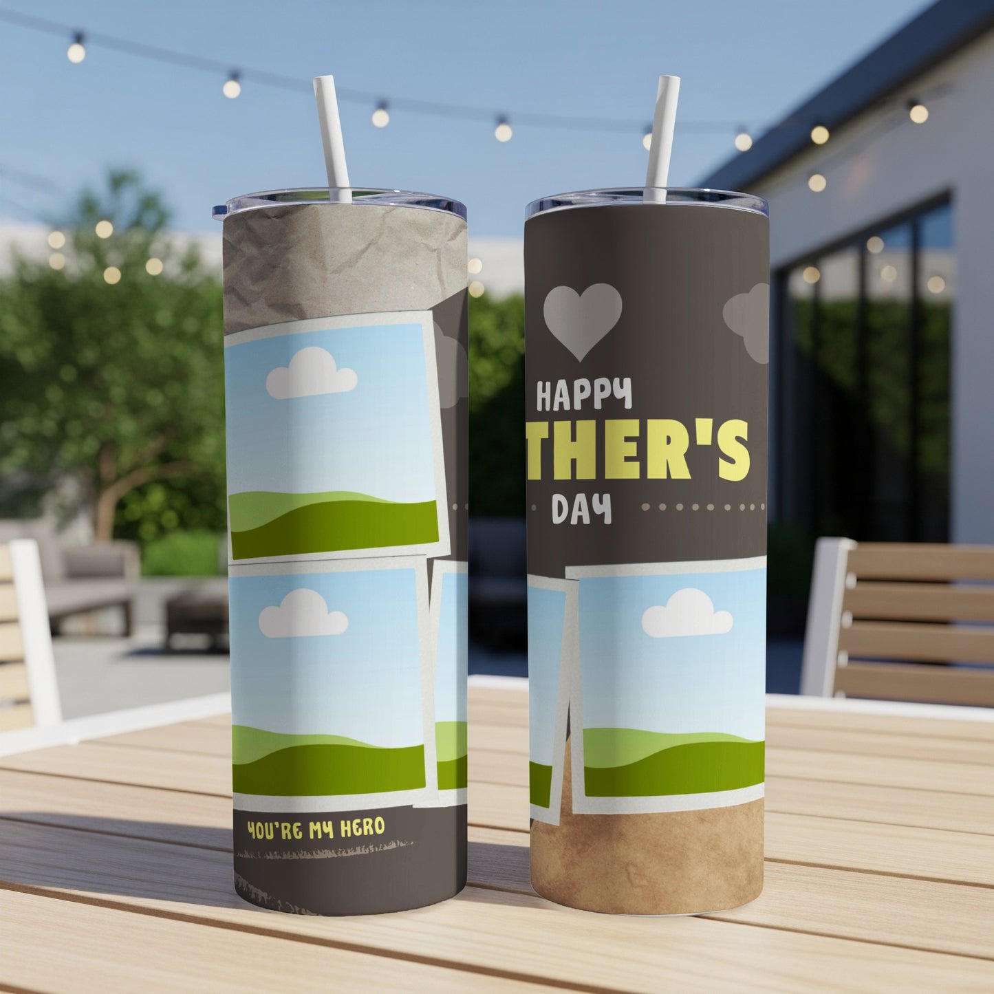 Two tumblers with "Happy Father's Day" and photo placeholders.