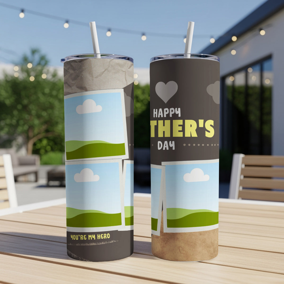 Two tumblers with "Happy Father's Day" and photo placeholders.