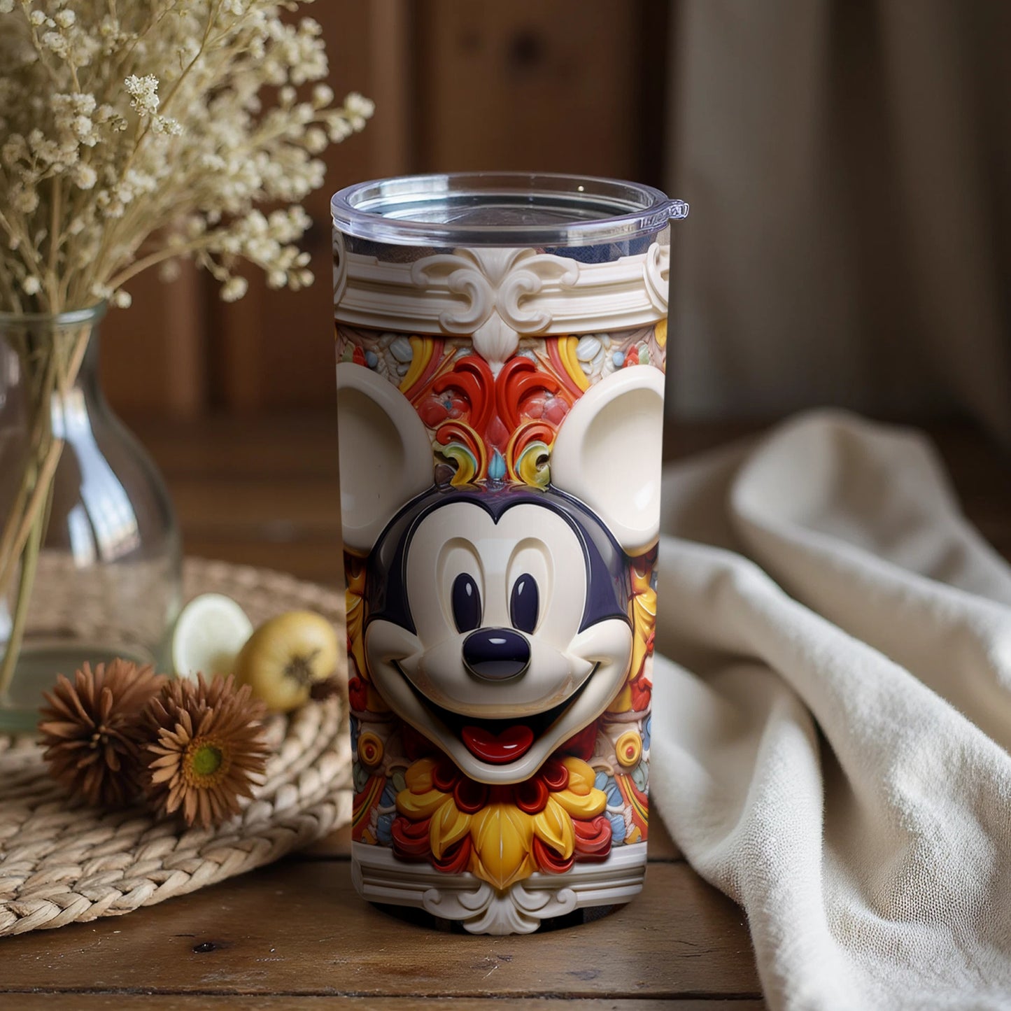 Colorful Intricate Pattern Tumbler with Mouse Design