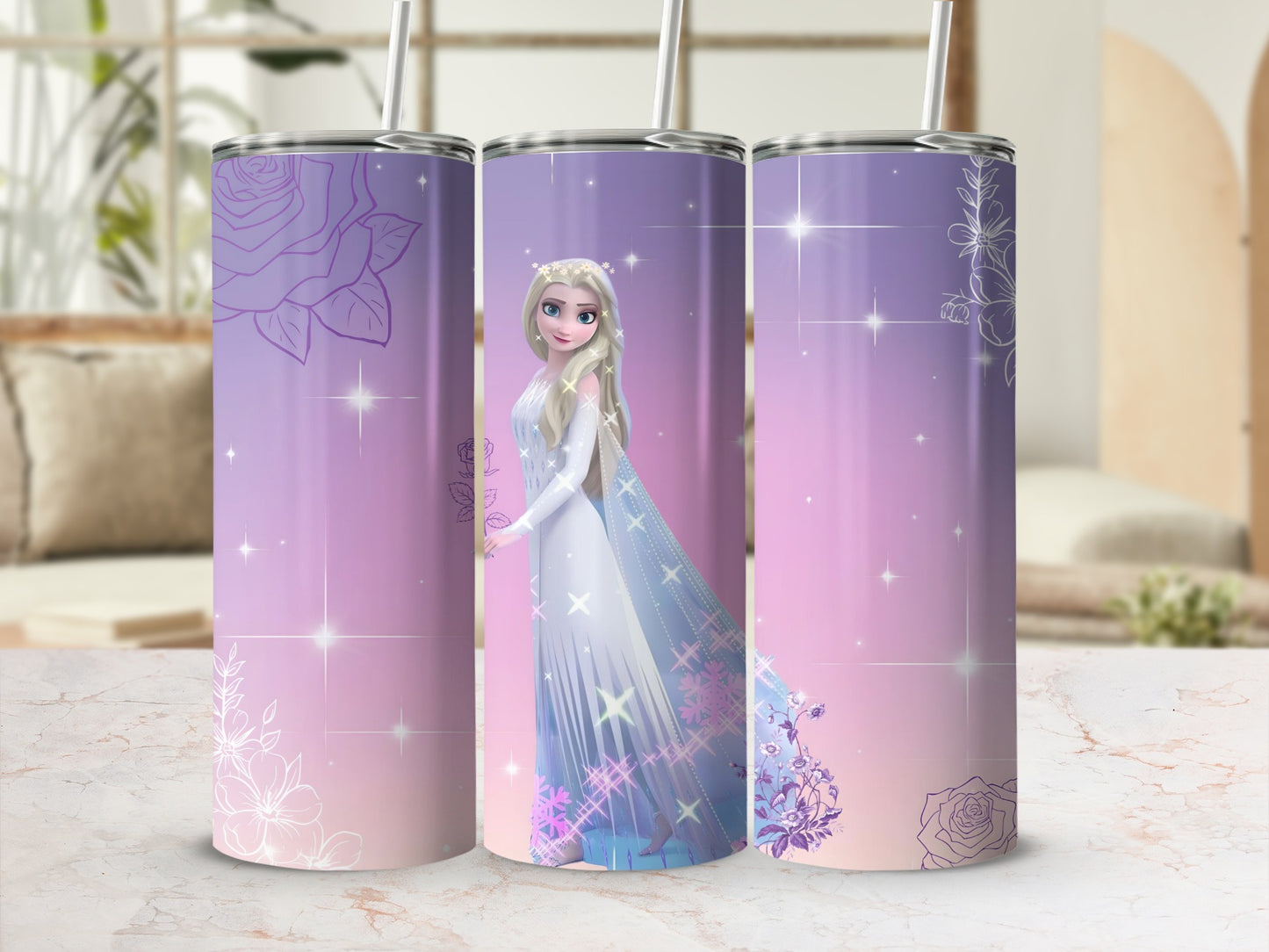 Frozen Princess Themed Tumbler with Straw for Kids