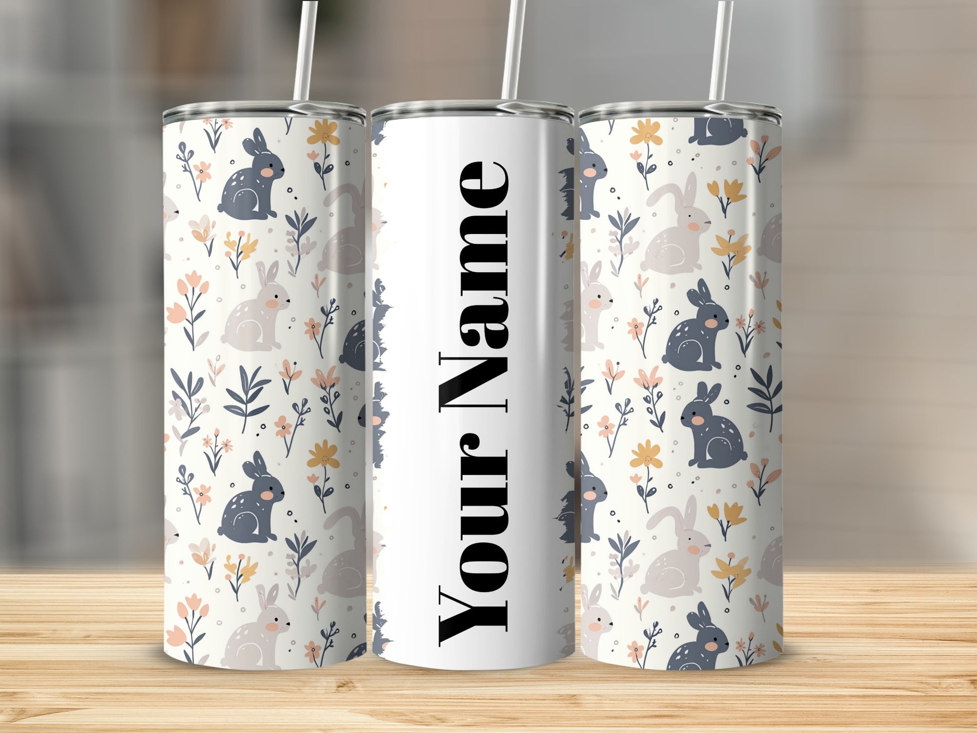 Personalized Floral Bunny Design Tumbler Cup