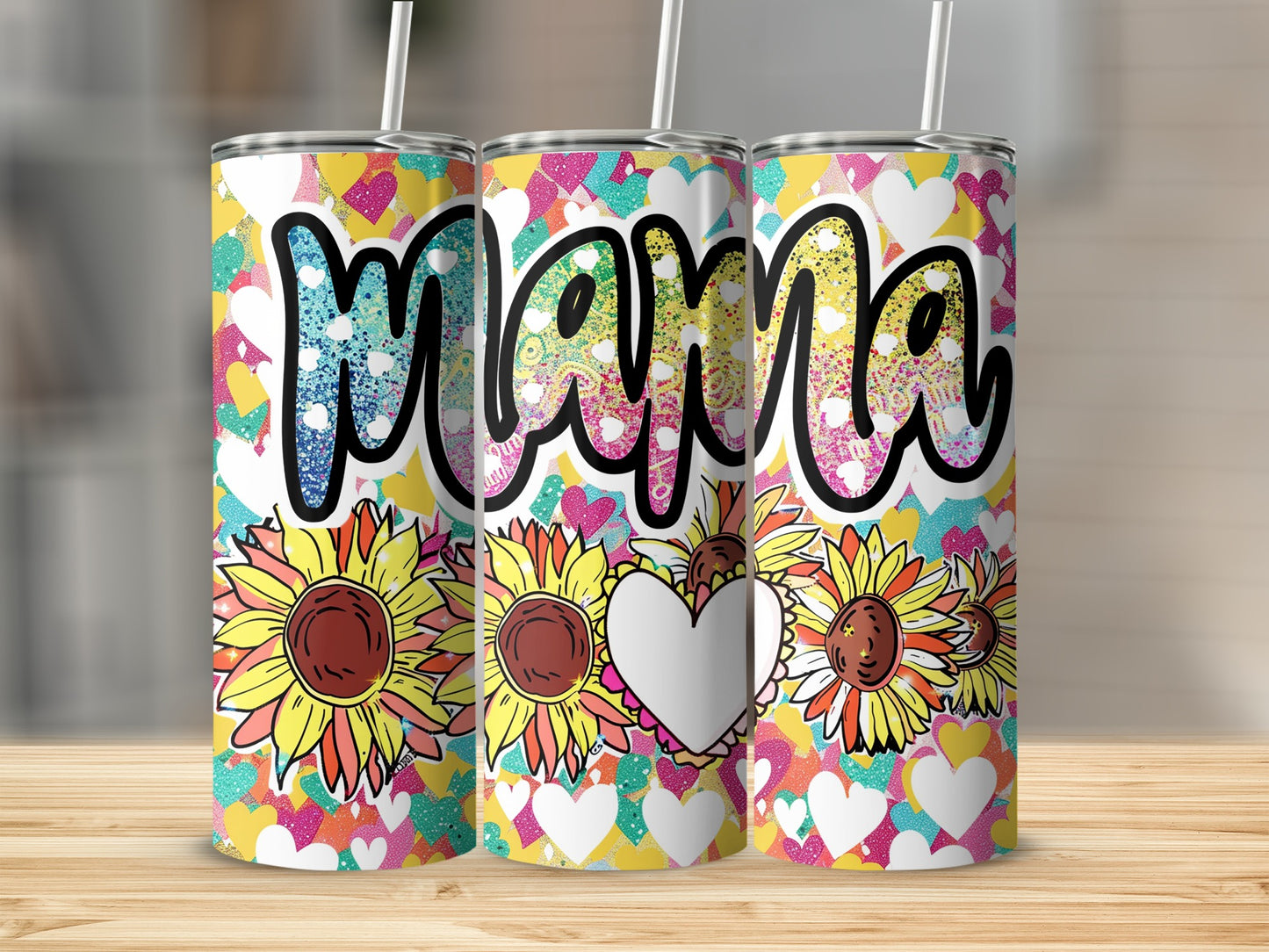 Colorful Mama Sunflower Hearts Tumbler Cup