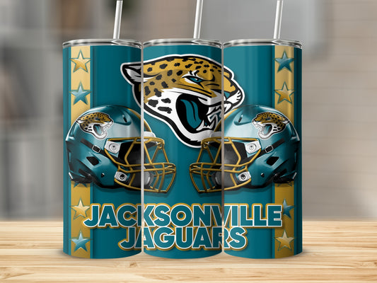 Jacksonville Jaguars Helmets Teal and Gold Design Tumblers