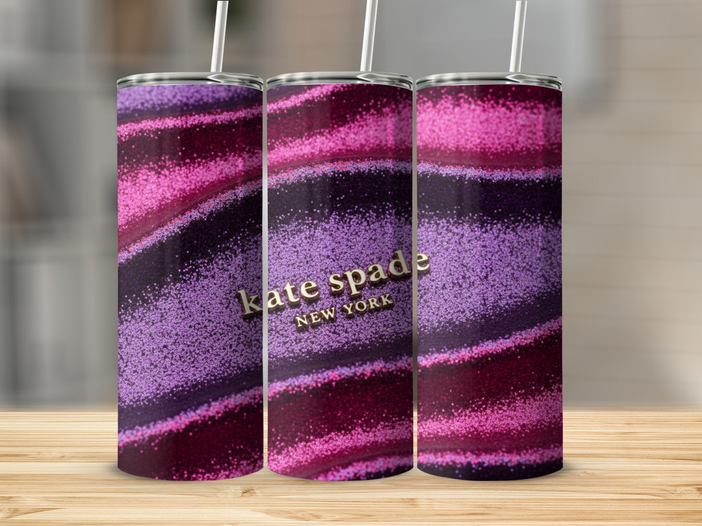 Kate Spade Inspired New York Glitter Design Colorful Tumblers