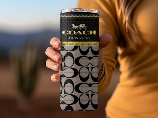 Luxurious Black and Gold Coach New York Tumbler