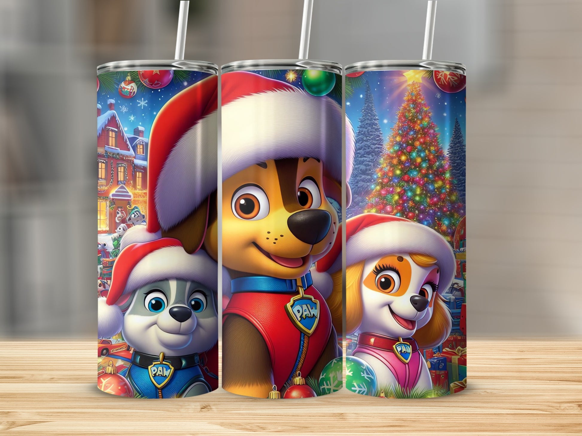 Festive Holiday Pups with Christmas Tree Tumbler