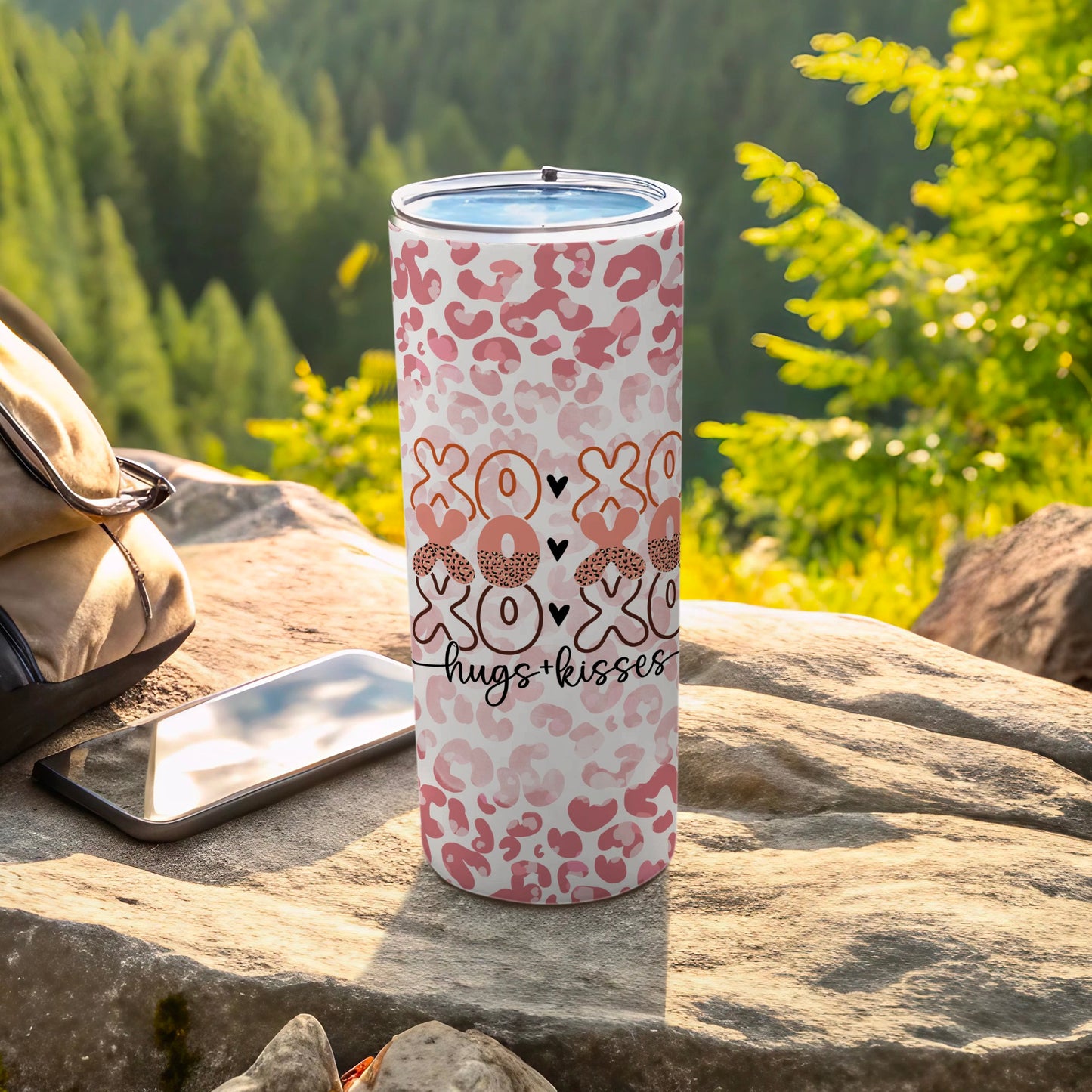 Pink Leopard XO Hugs and Kisses Tumbler for Outdoors