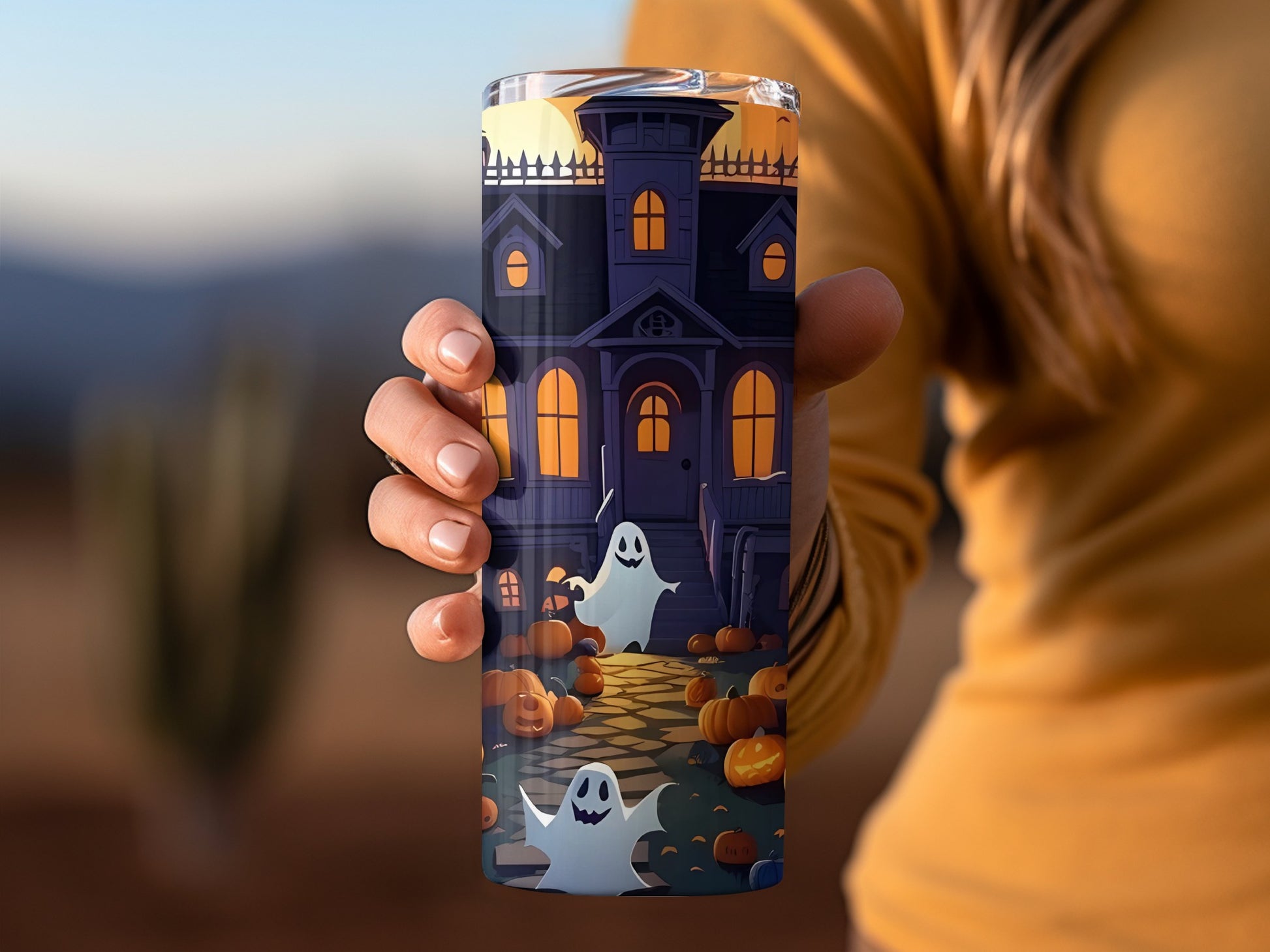 Halloween Haunted House and Ghosts Themed Tumbler