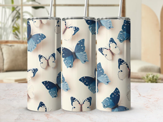 Elegant Blue White Butterfly Pattern Tumbler product type