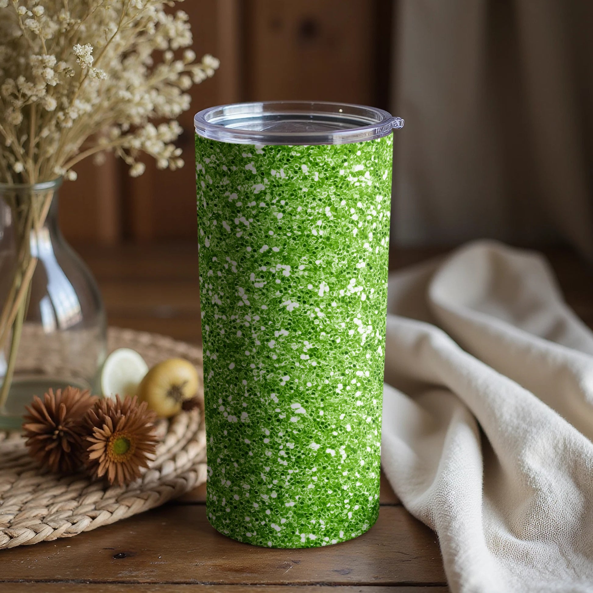 Vibrant Green and White Patterned Travel Mug Product