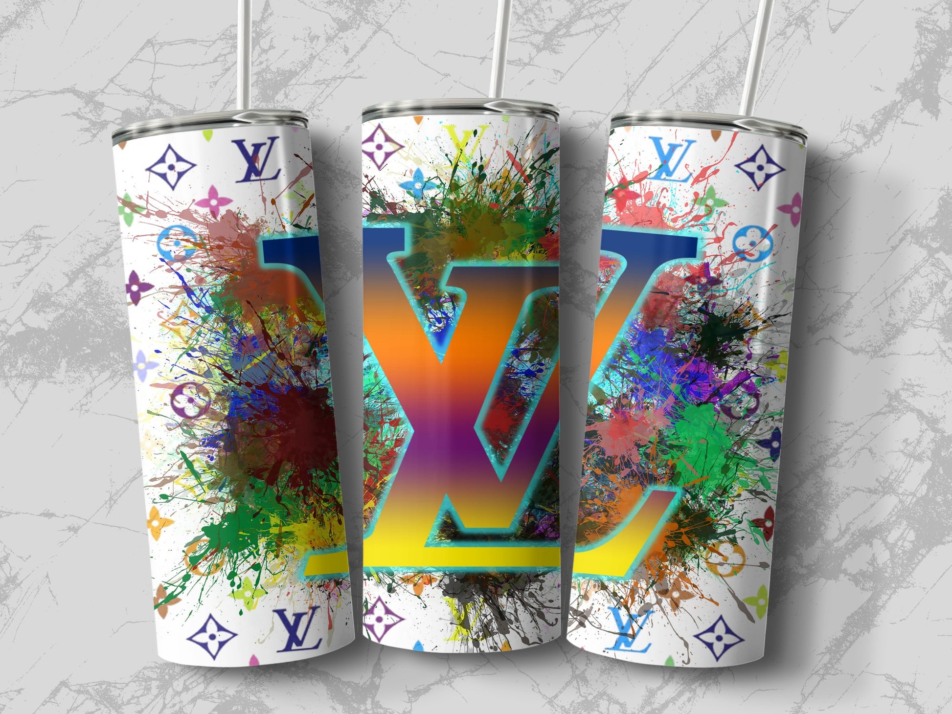 Colorful Splash Design LV Tumblers for Stylish Beverages
