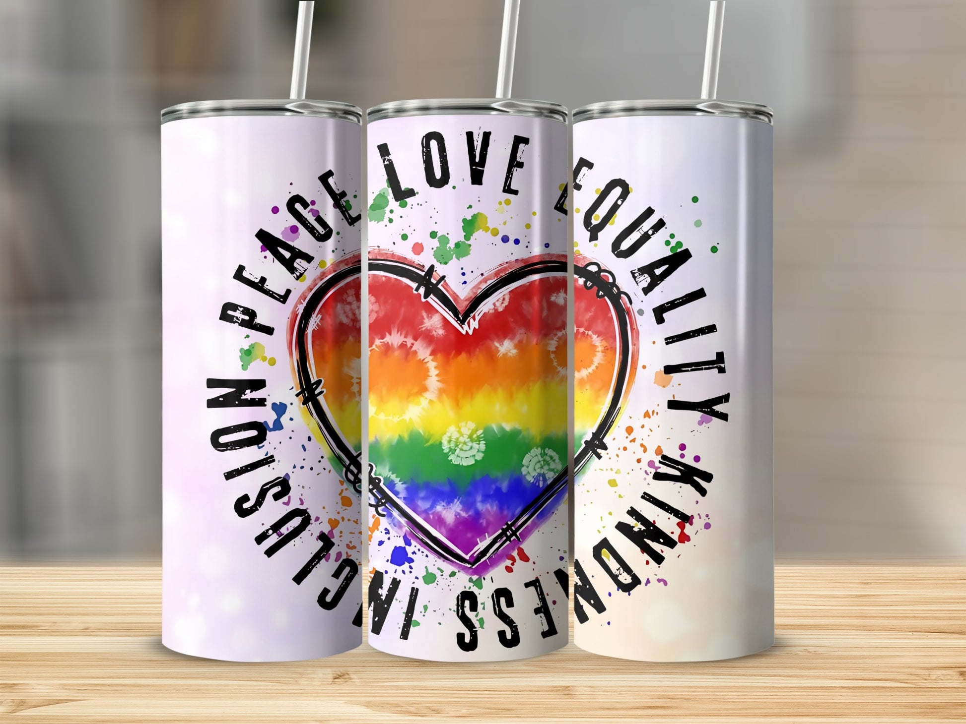 Love Equality Inclusion Peace Kindness Colorful Tumbler