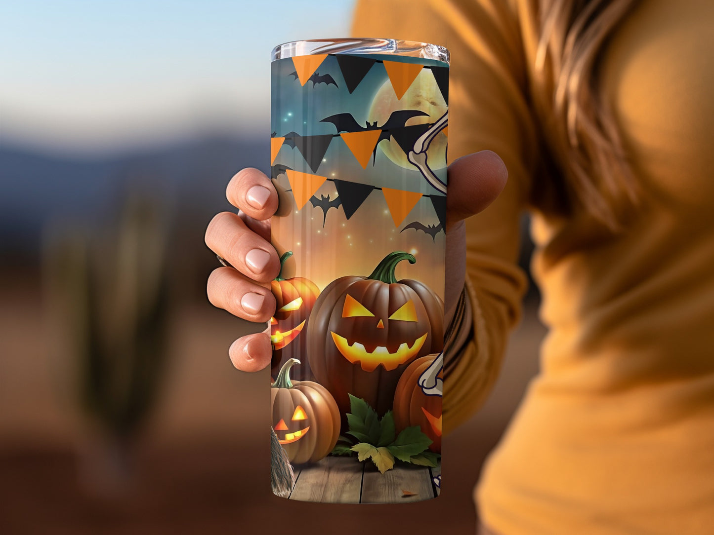 Halloween Pumpkin and Bats Themed Tumbler