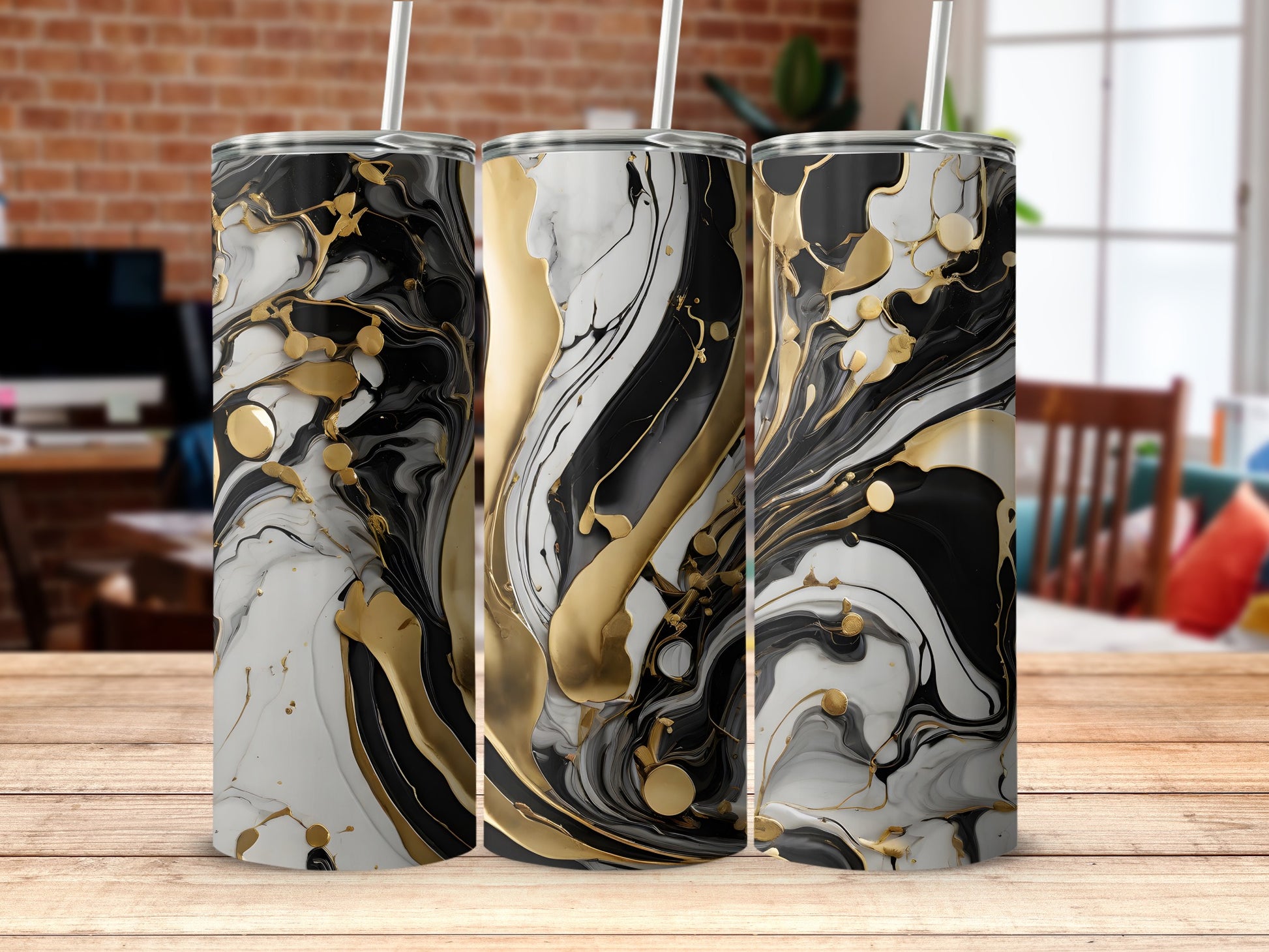 Black White Gold Abstract Swirl Pattern Tumbler product type
