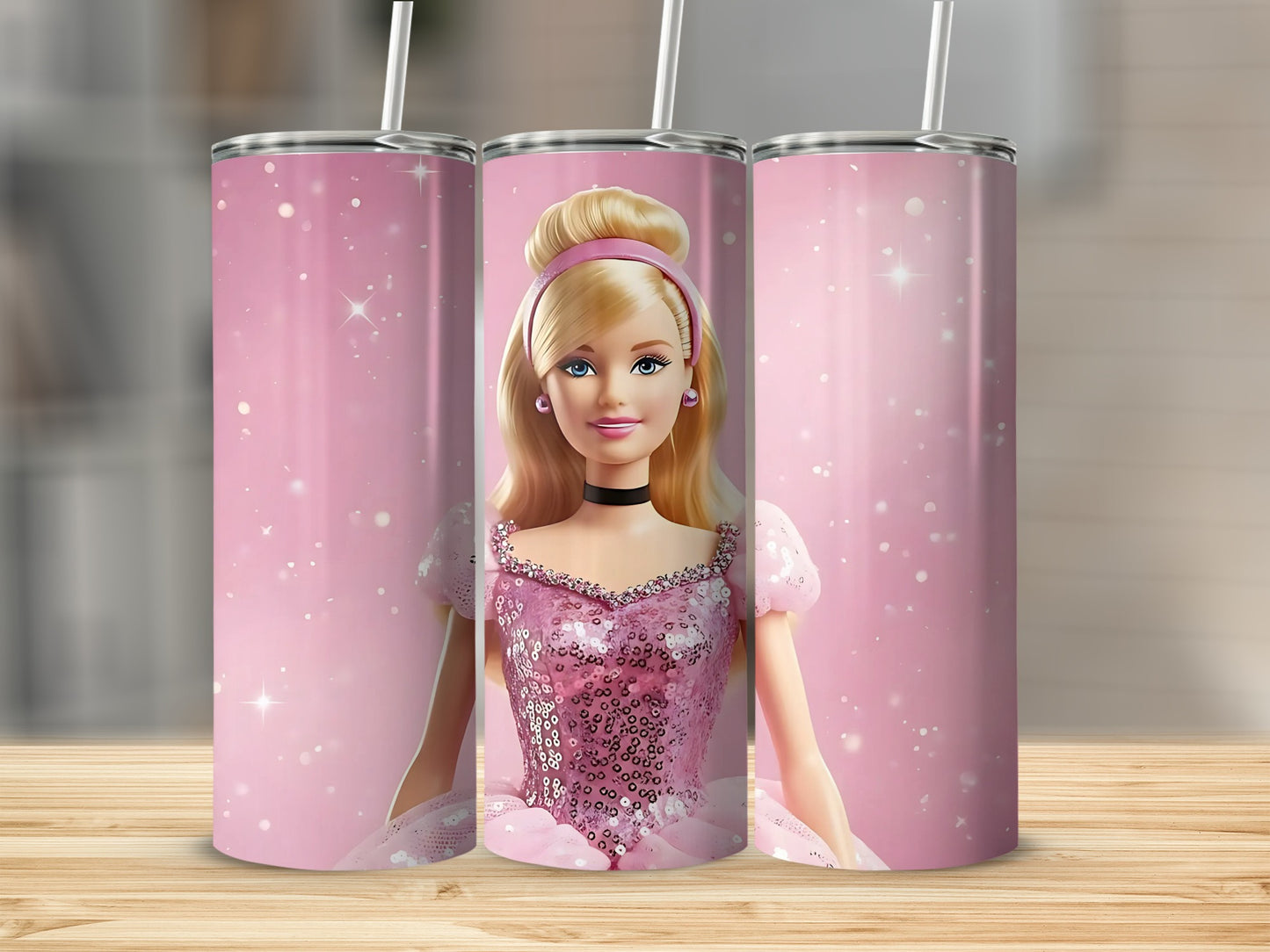 Barbie Sparkling Pink Gown With Blonde Hair Doll Tumblers
