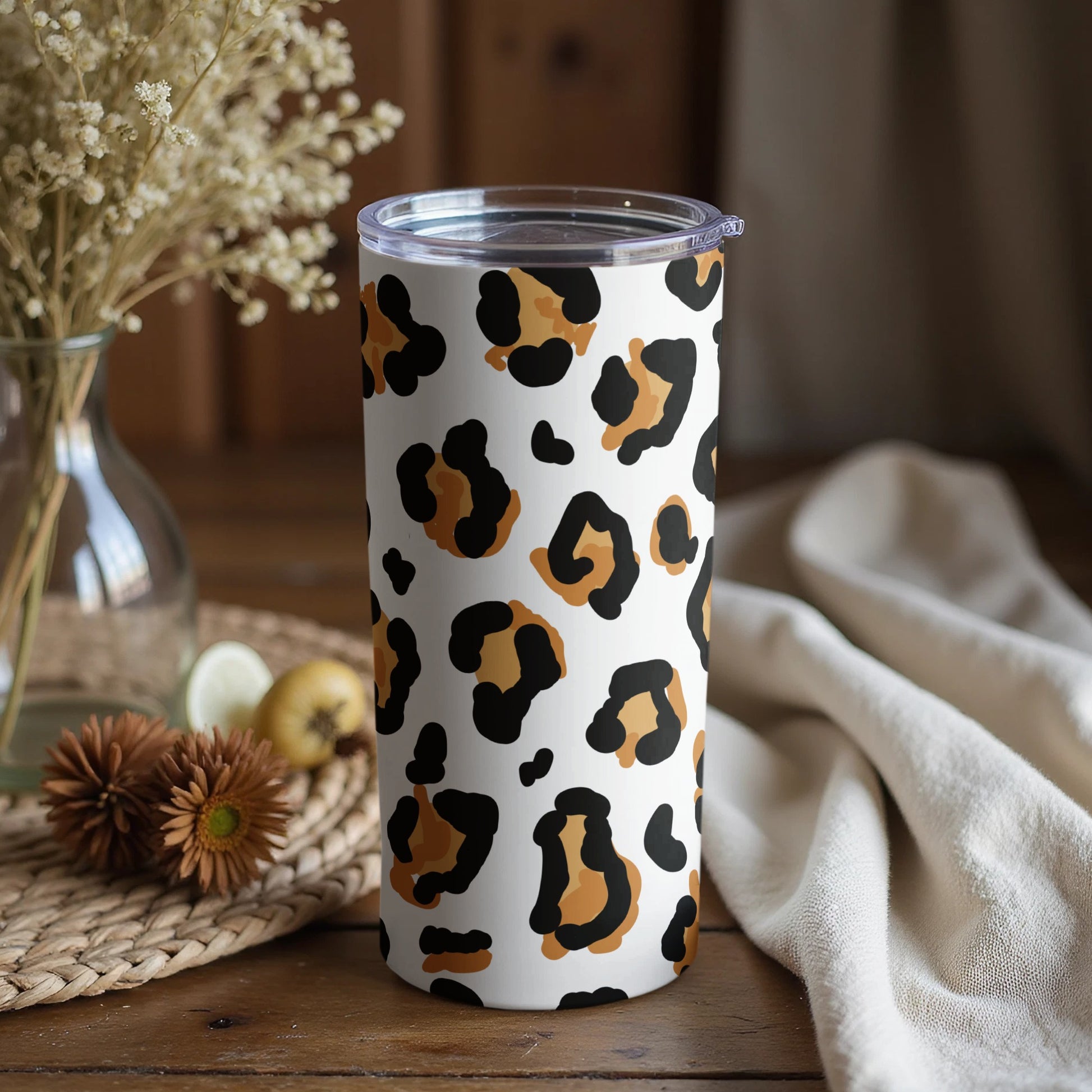 Leopard Print Insulated Travel Tumbler with Lid