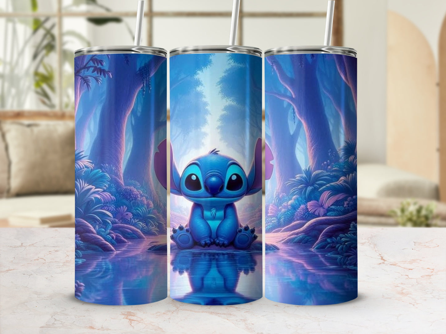 Adorable Blue Character Design on Tall Water Bottle