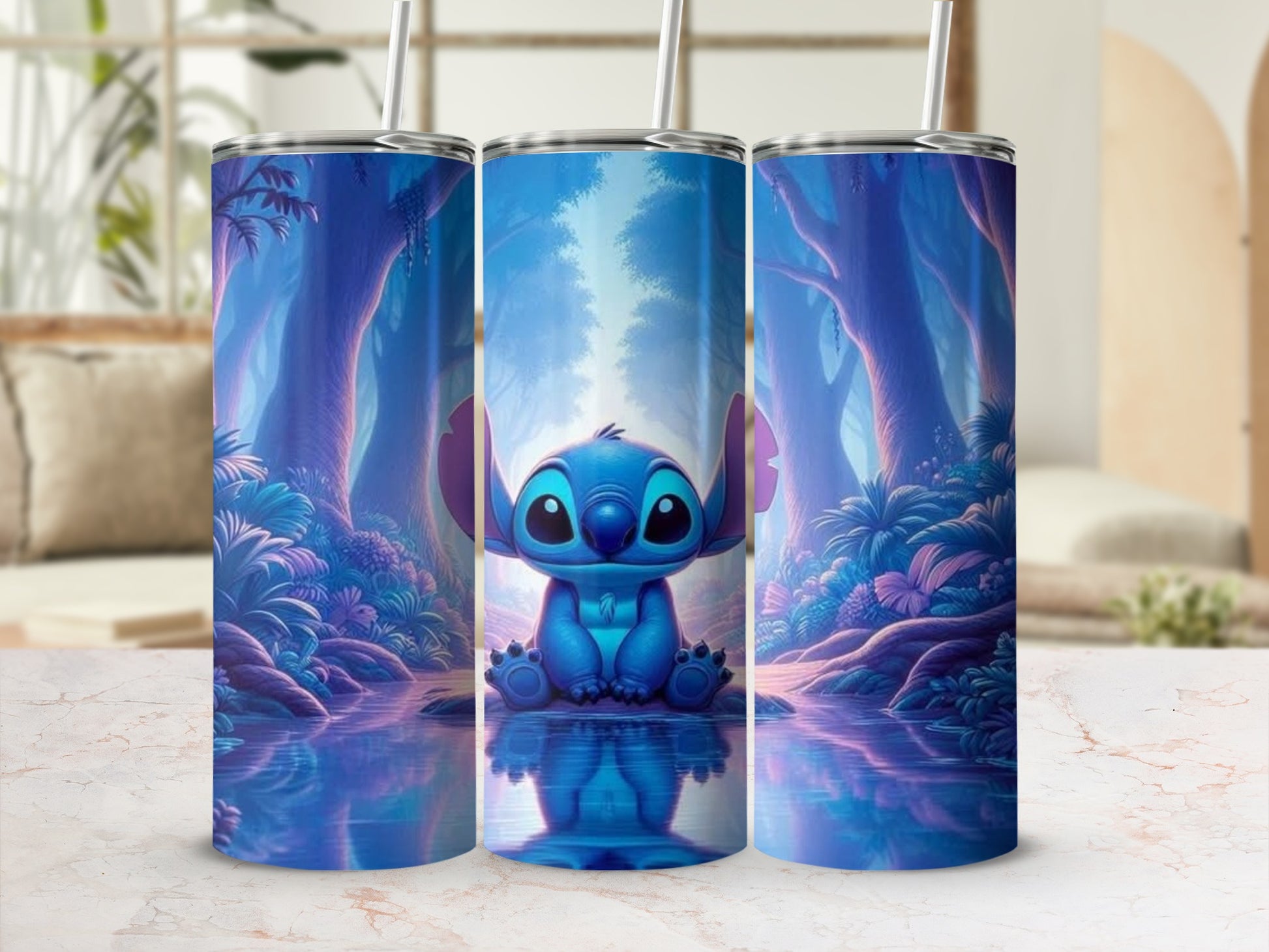 Adorable Blue Character Design on Tall Water Bottle