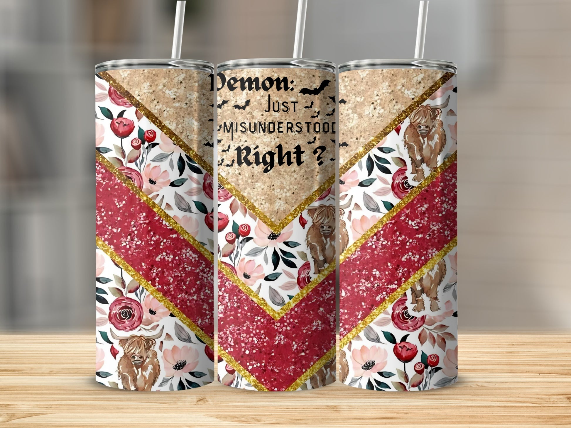 Demon Just Misunderstood Right Floral Tumblers