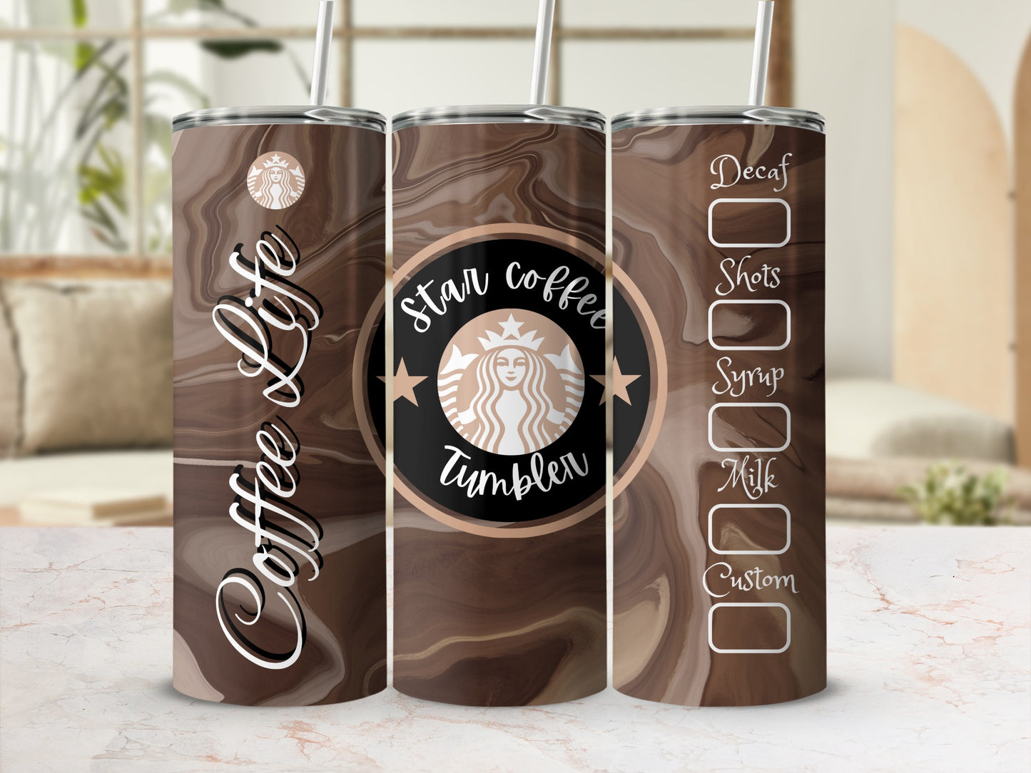 Coffee oLife Star Coffee Tumbler Decaf Shots Syrup Milk Custom