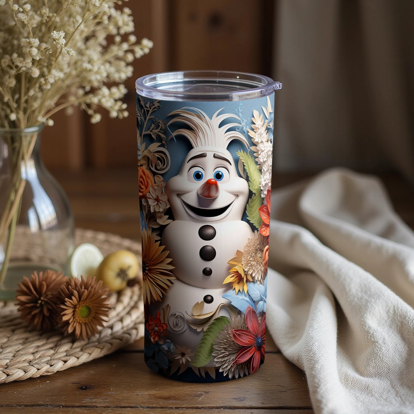 Cheerful Olaf Floral Custom Design Tumbler