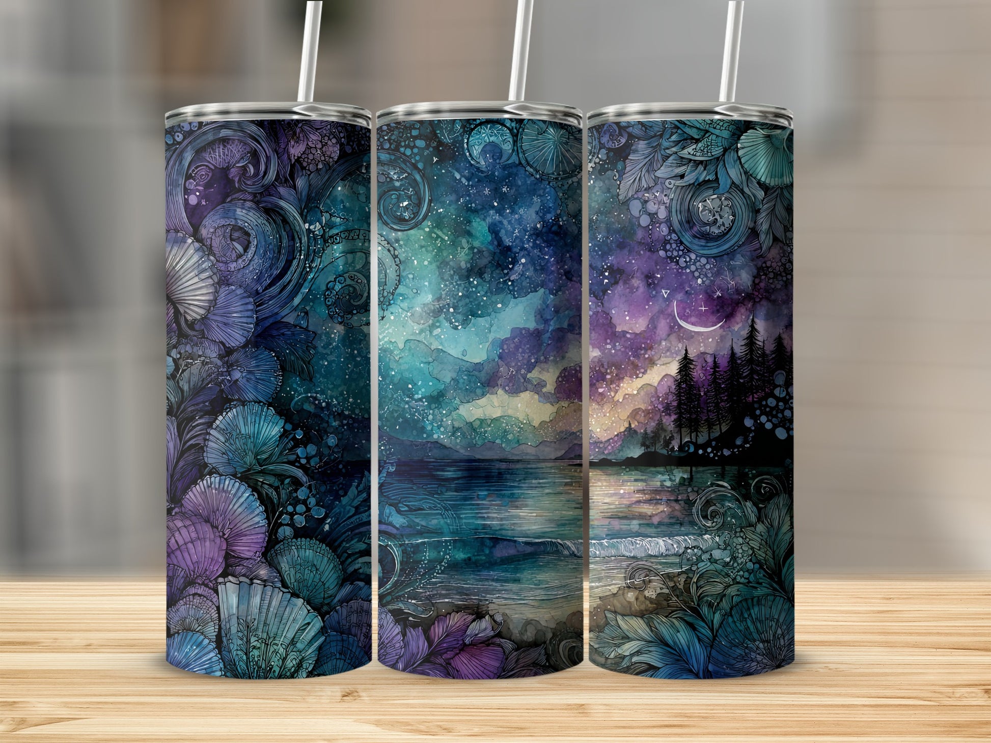Beautiful Ocean and Galaxy Designs Tumblers