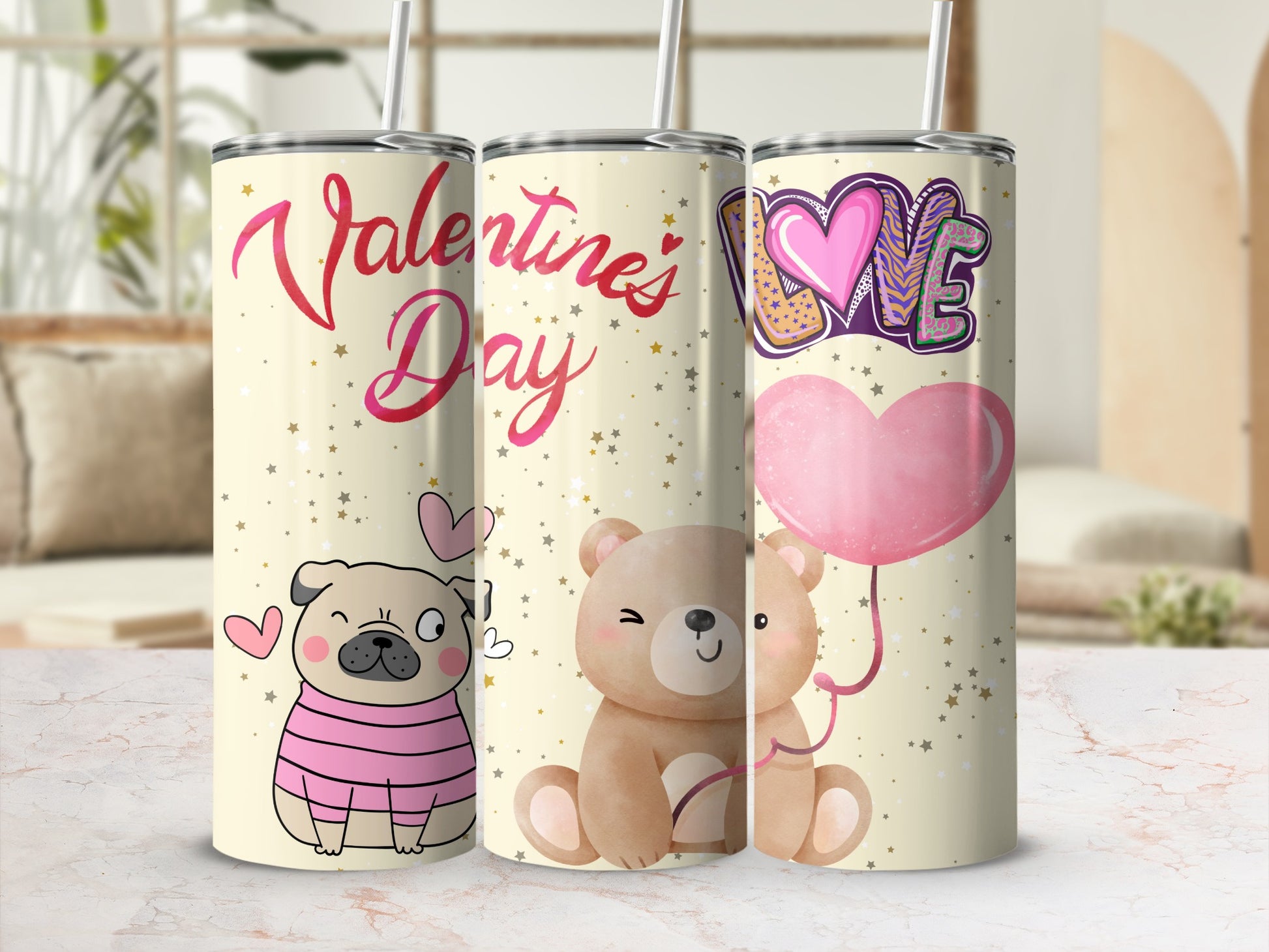 Adorable Valentine Themed Tumblers with Cute Designs