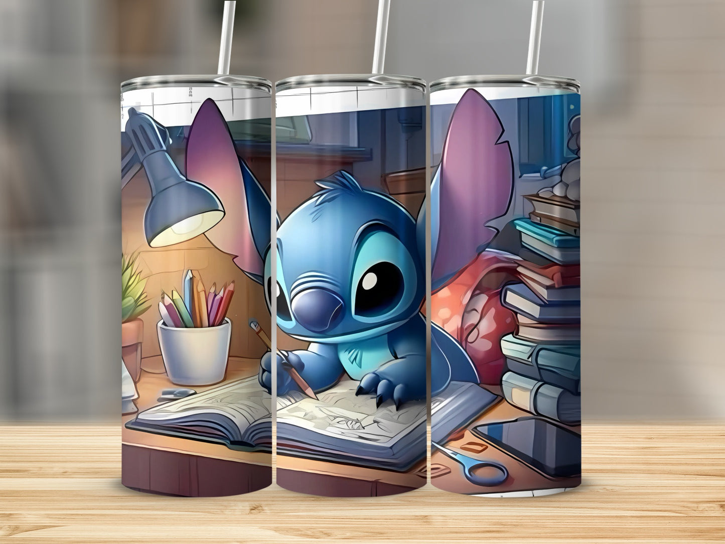 Adorable Blue Alien Drawing in Study Room Tumbler